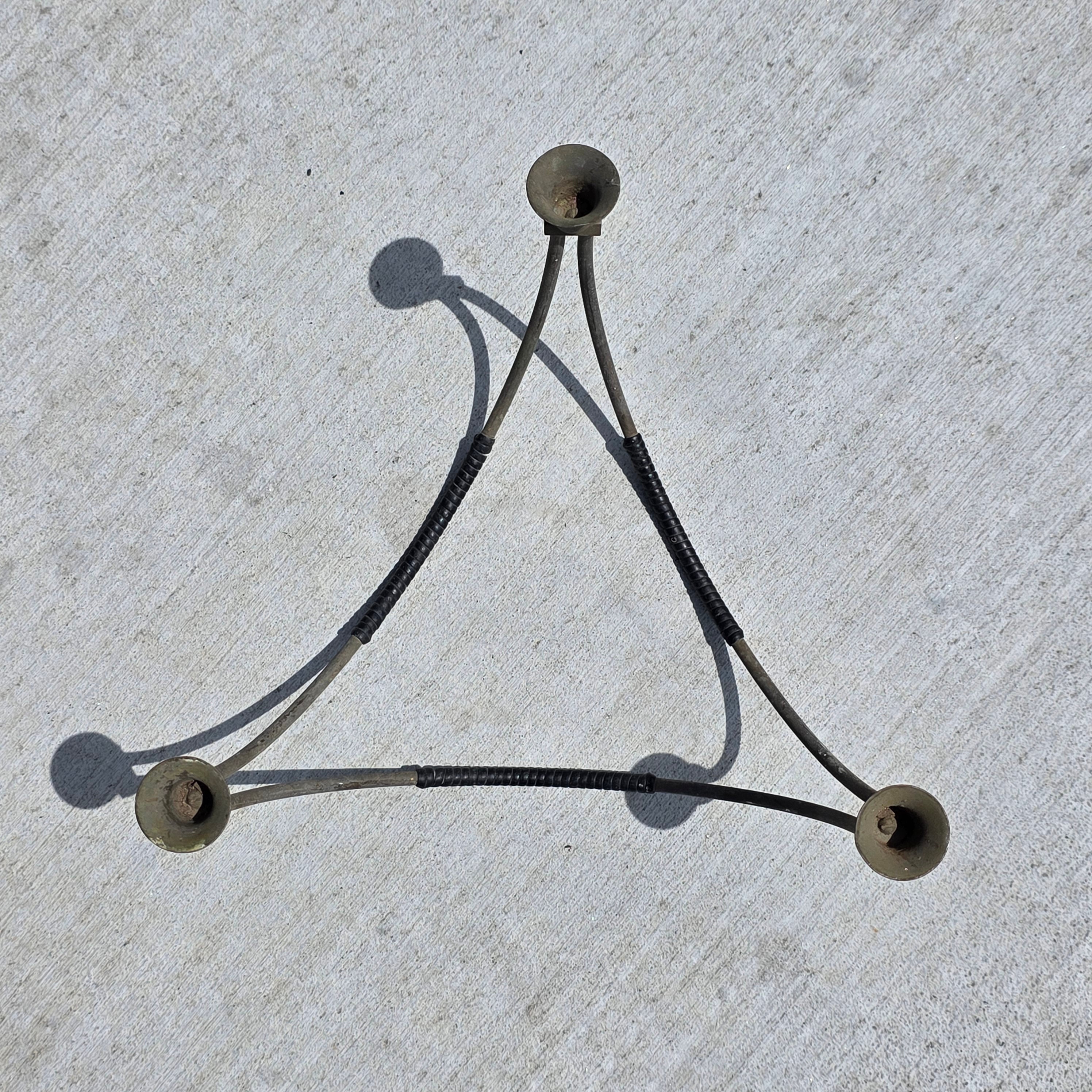 Vintage MCM 3 Arm Taper Candle Holder Metal Tripod Curved Wrapped Handle Rare