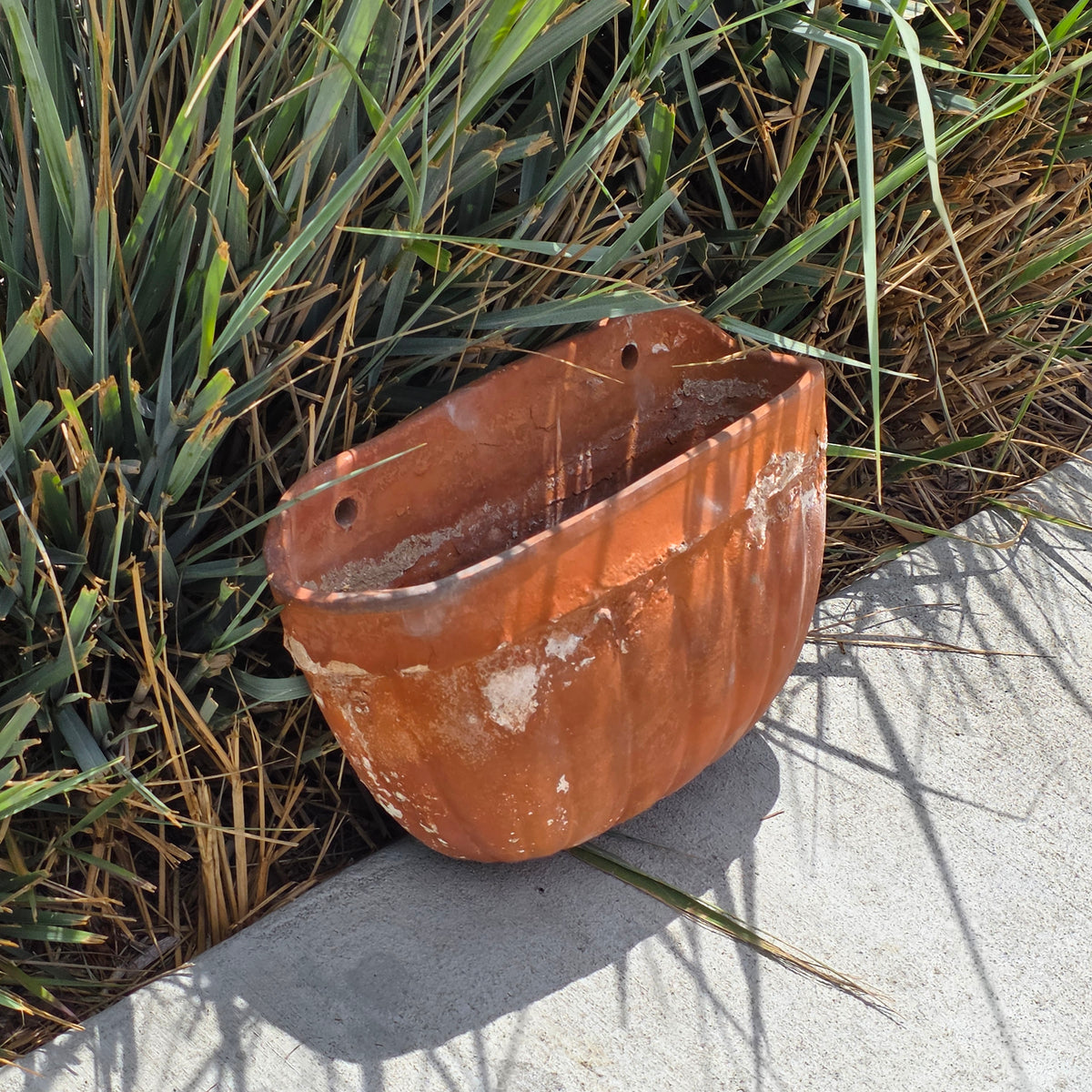 Vintage Italian Terracotta Wall Pocket Planter Hanging Half Moon Ribbed Clay Pot