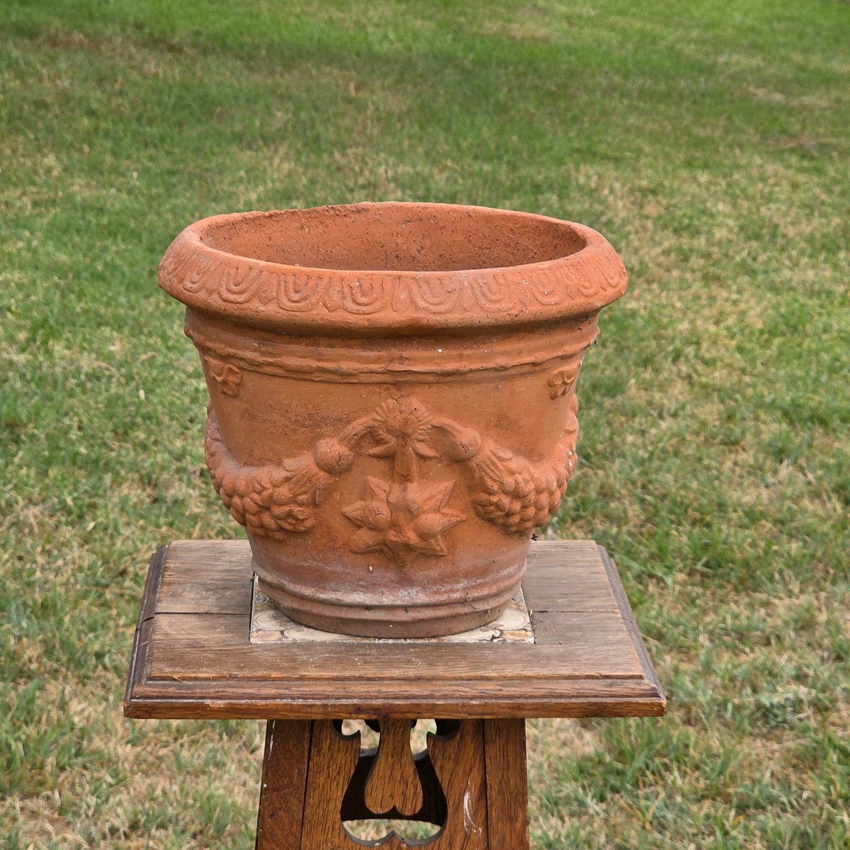 Vintage Italian Terracotta Planter Pot Festoon Garland Swag Relief Clay 10"