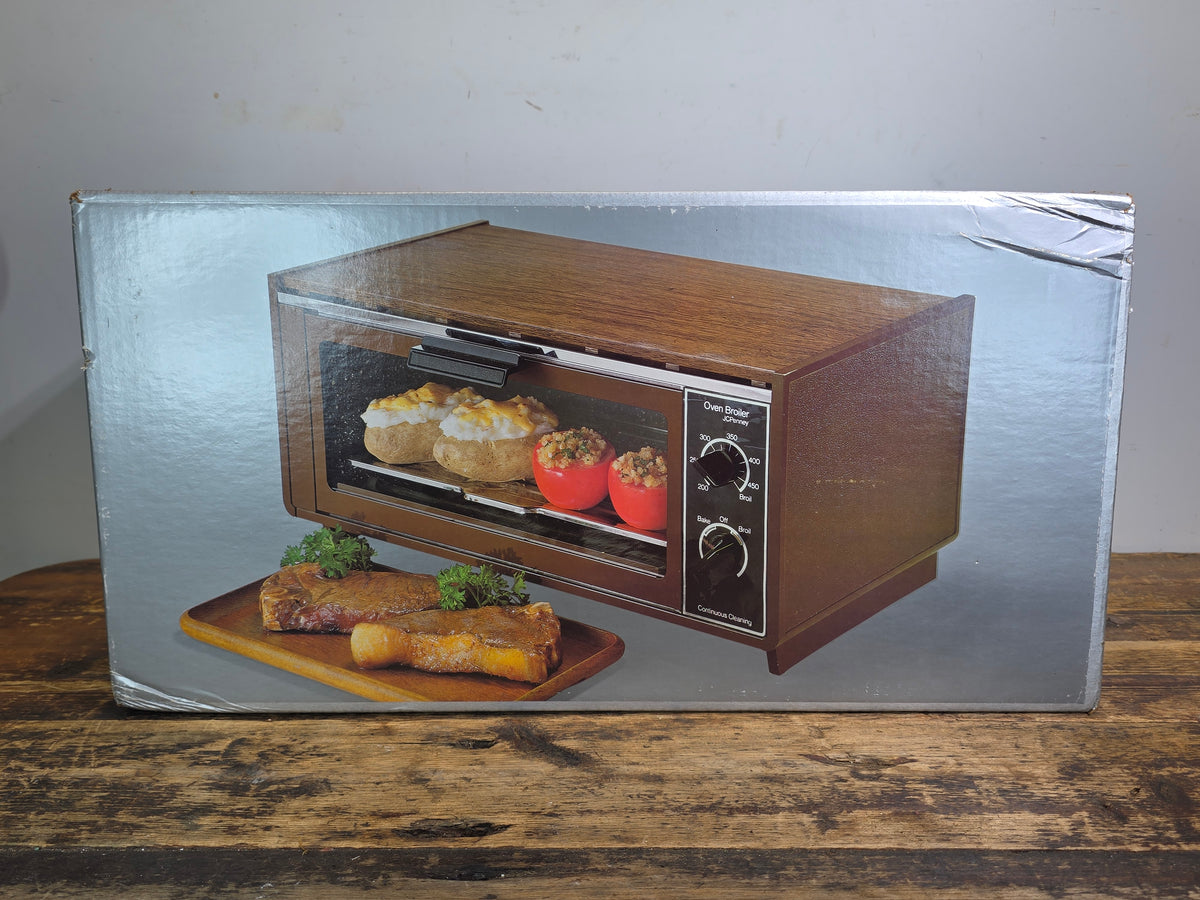 Vintage 1984 JCPenney Wood Grain Toaster Oven Broiler New Old Stock