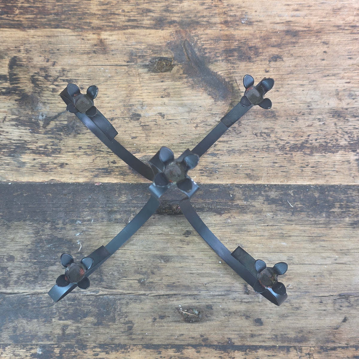 Black Steel Candelabra 4 Taper Candle Holder Tulip Gothic Centerpiece Vintage 9"