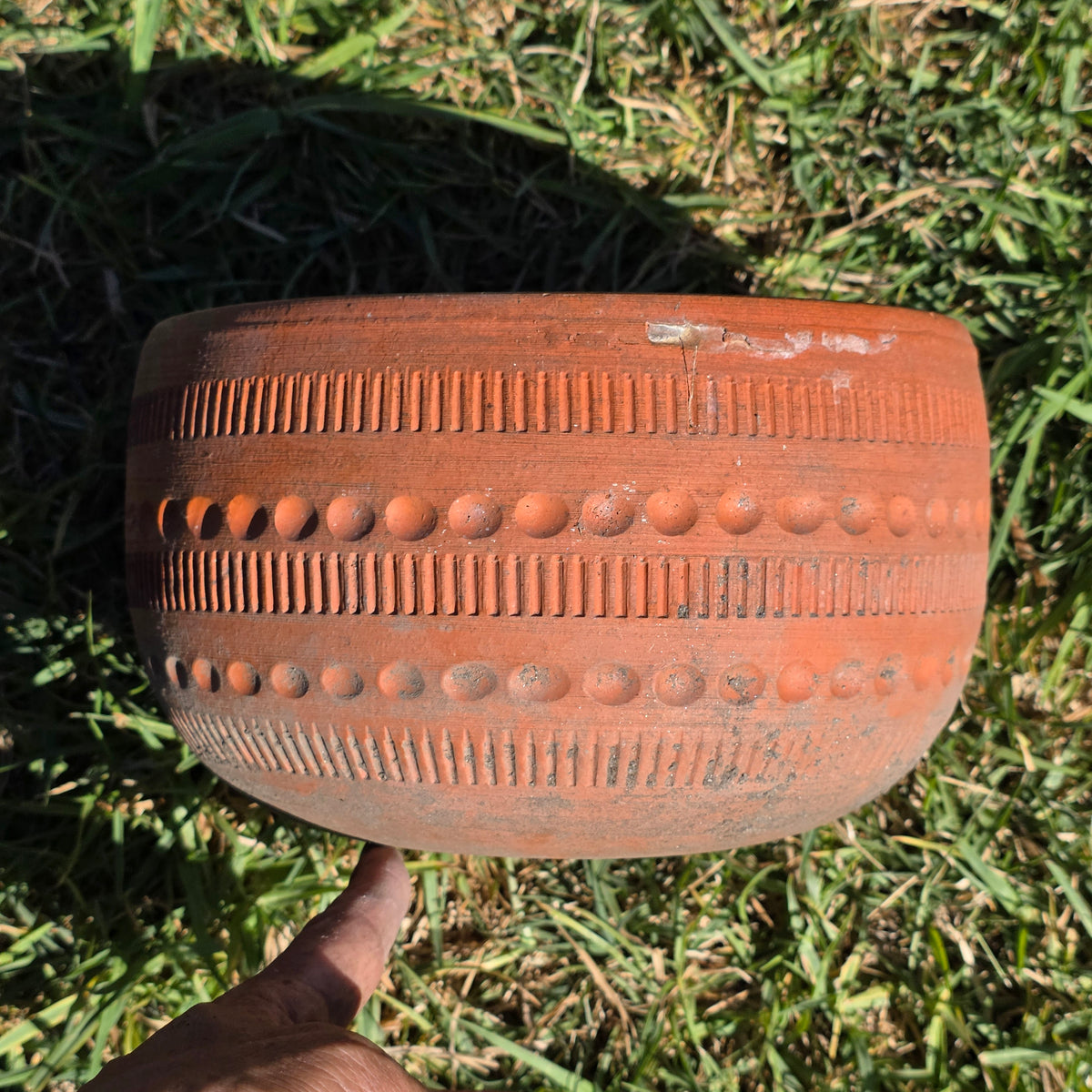 Vintage Terracotta Planter Pot Mid Century Geometric Boho Garden Bowl 9" 4.3lb