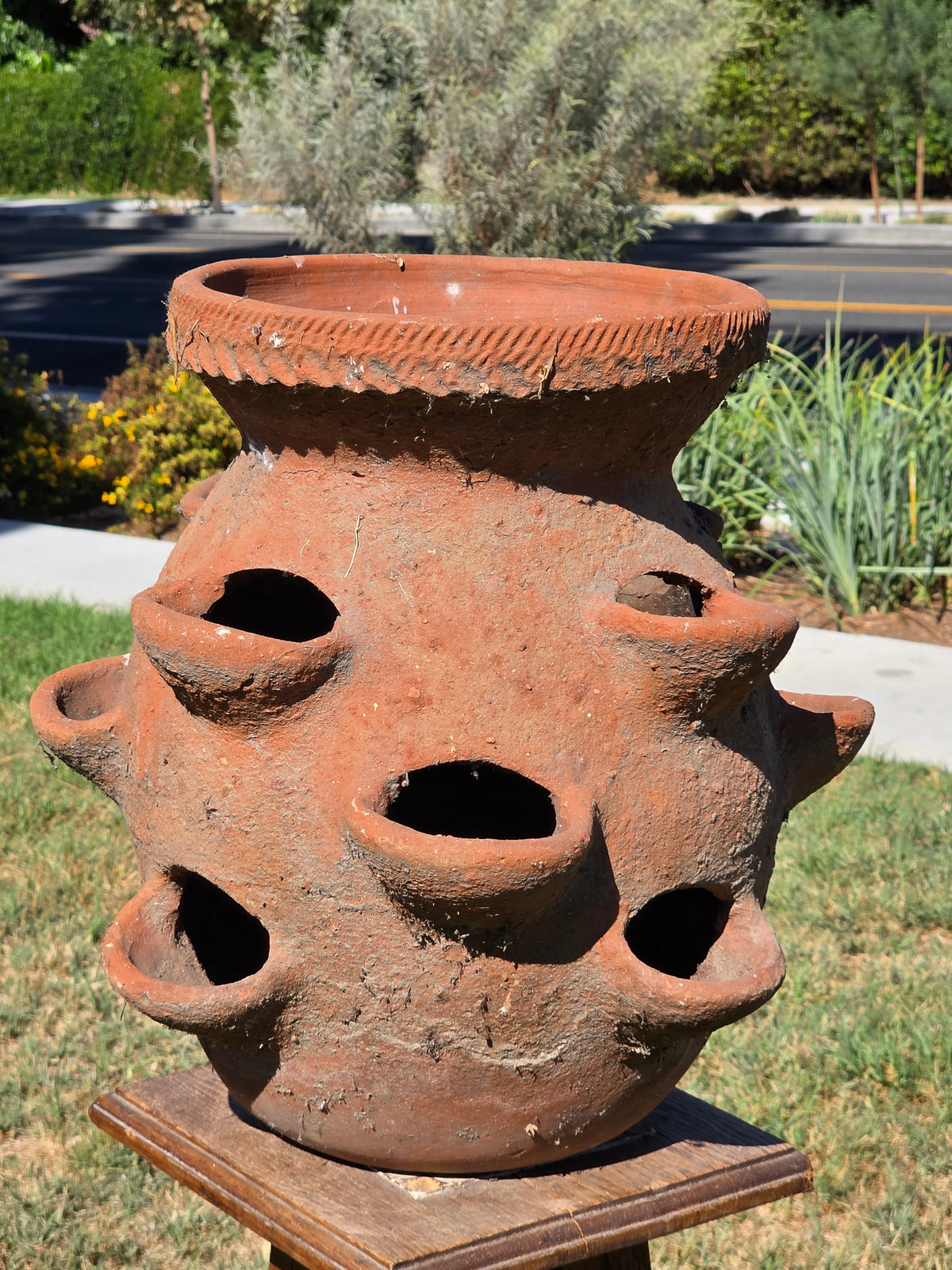 Vintage Terracotta Strawberry Planter Pot 12 Pocket Large Rustic Clay Jar 17"