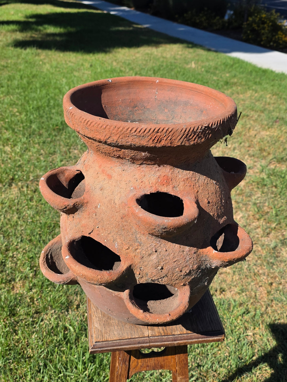 Vintage Terracotta Strawberry Planter Pot 12 Pocket Large Rustic Clay Jar 17"