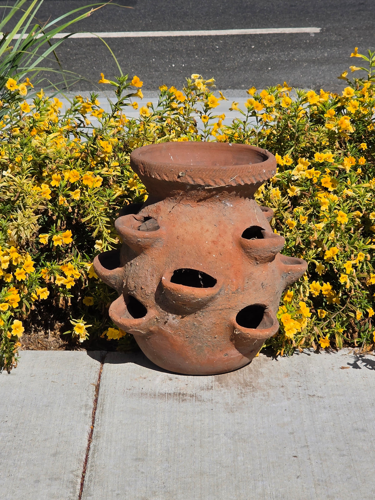 Vintage Terracotta Strawberry Planter Pot 12 Pocket Large Rustic Clay Jar 17"