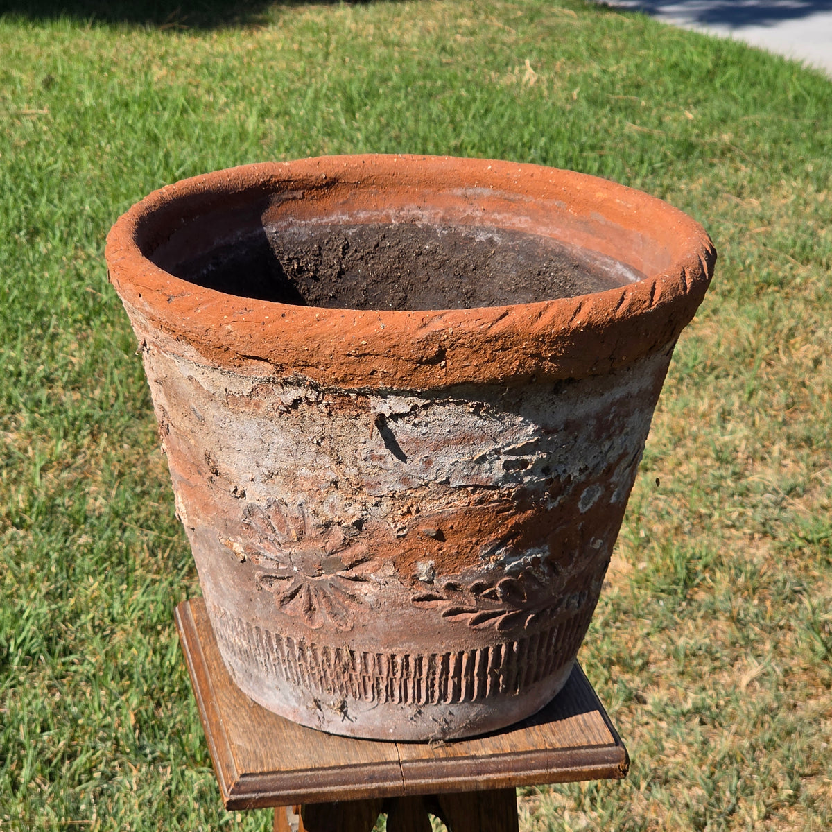 Vintage Mexican Terracotta Planter Rustic Clay Garden Pot 16" Weathered