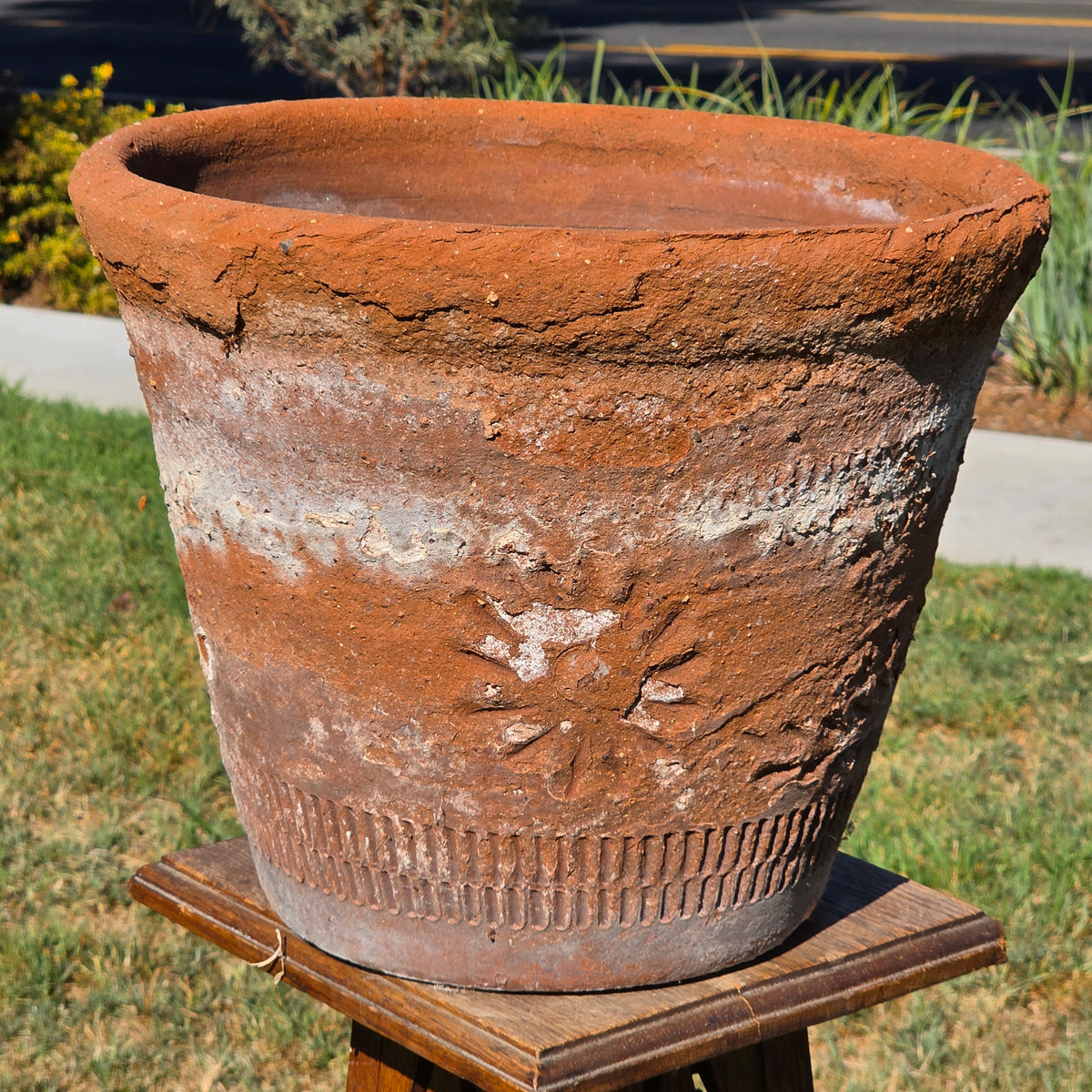 Vintage Mexican Terracotta Planter Rustic Clay Garden Pot 16" Weathered