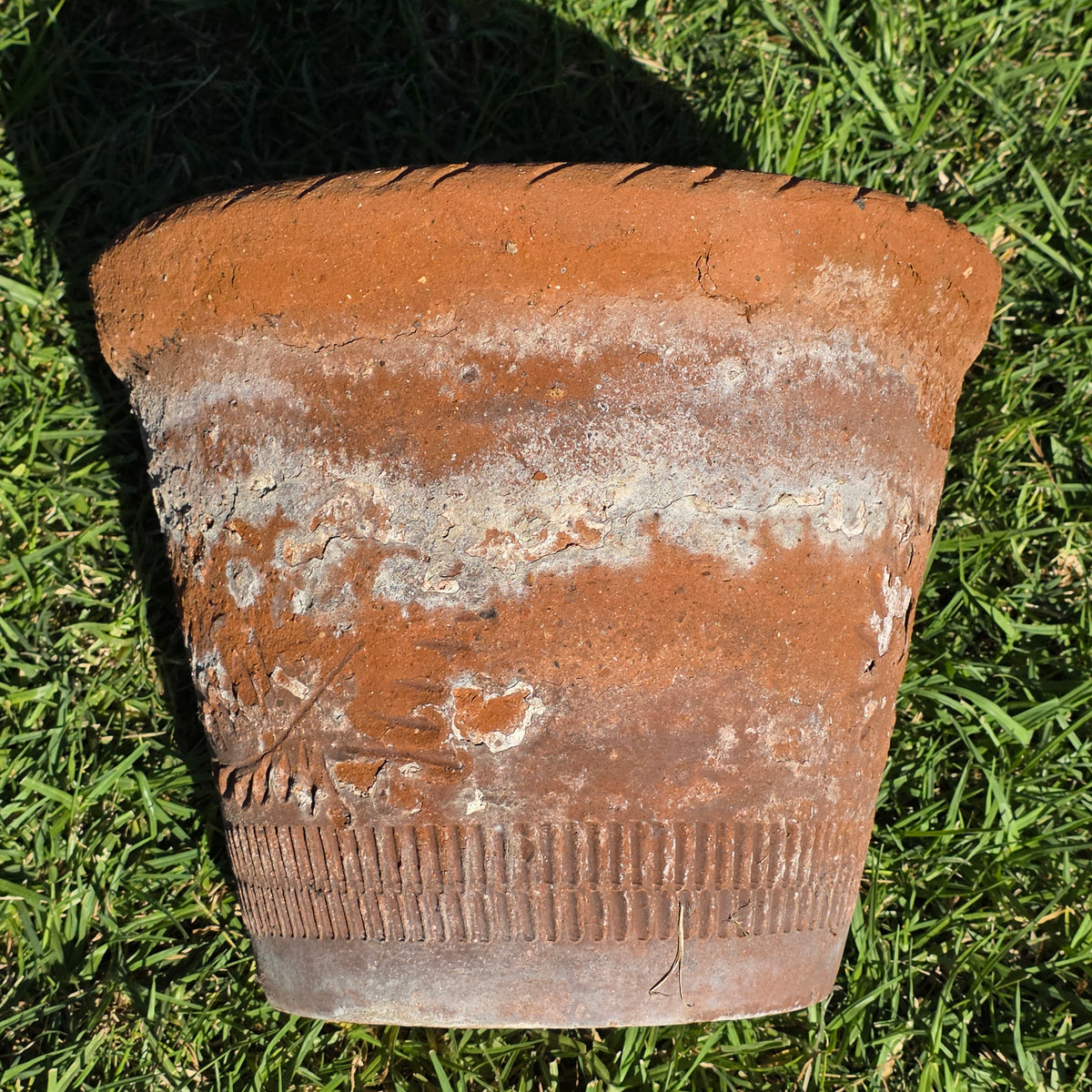 Vintage Mexican Terracotta Planter Rustic Clay Garden Pot 16" Weathered