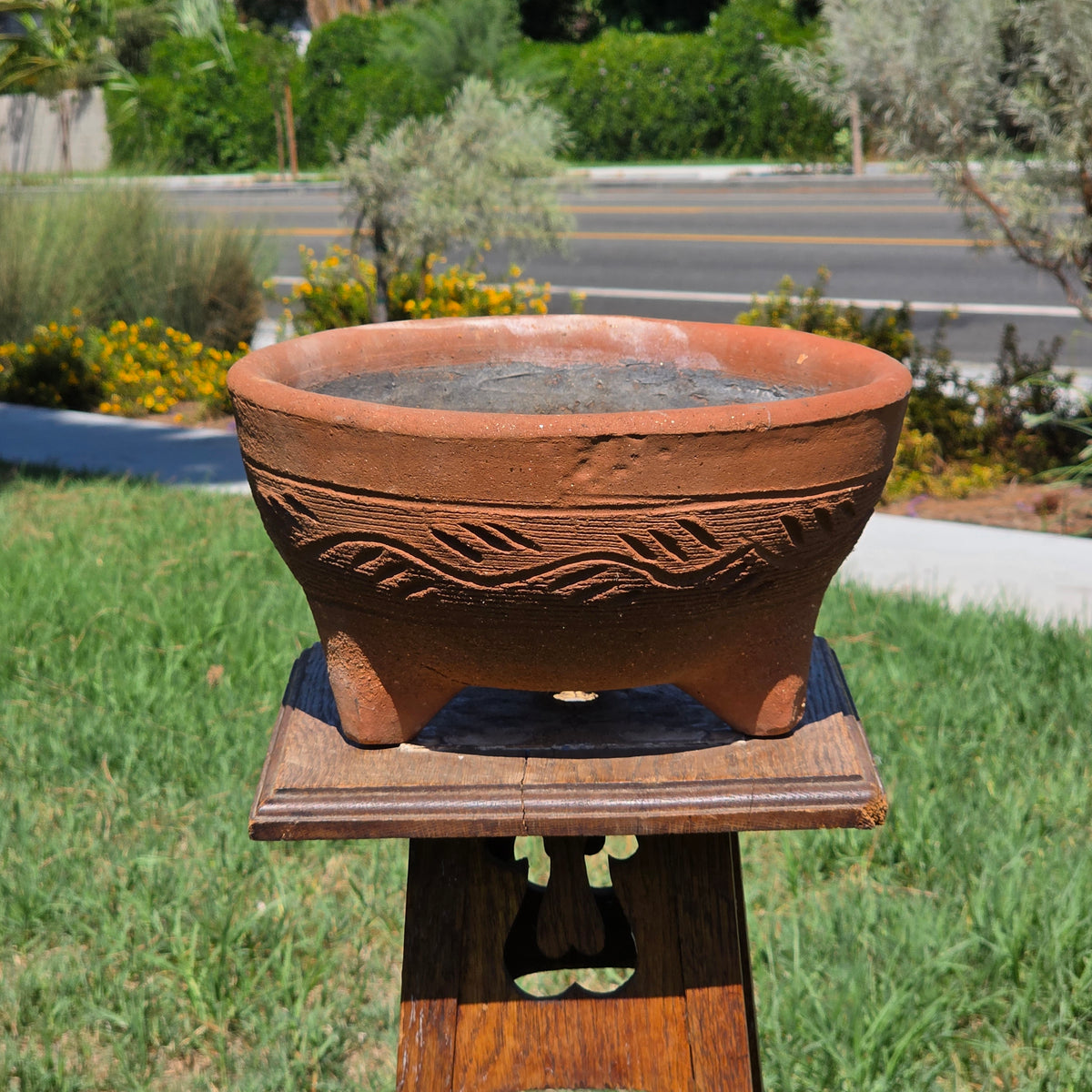 Vintage Terracotta Tripod Planter 12" 3 Legged Clay Pot Succulent Bonsai Bowl