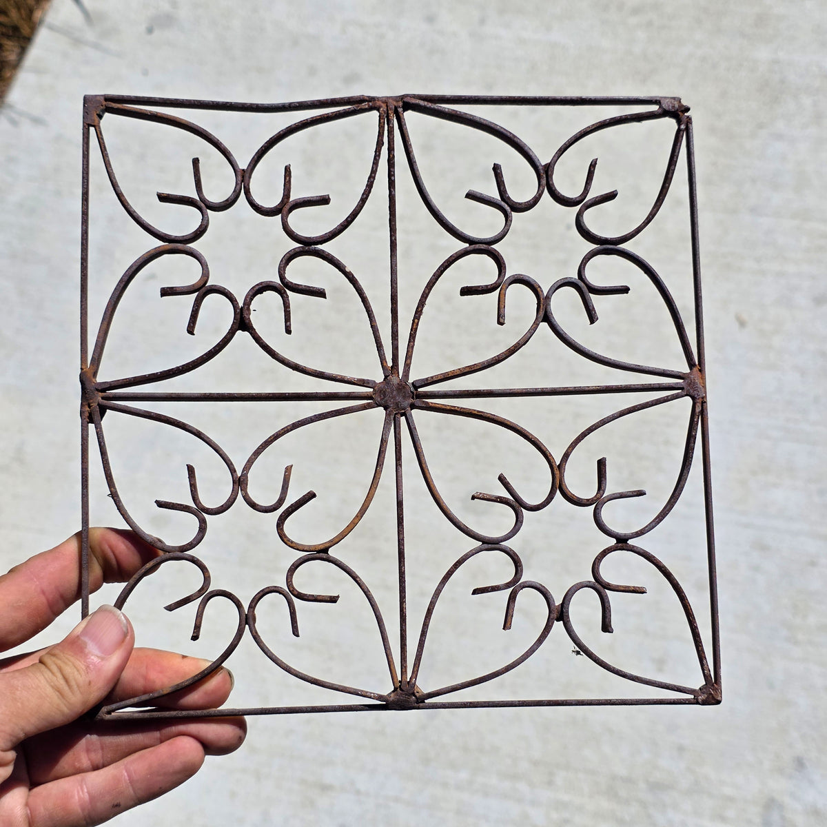 Vintage Wrought Iron Wall Plaque Grille Tile Set of 4 Square Heart Scroll Rusty