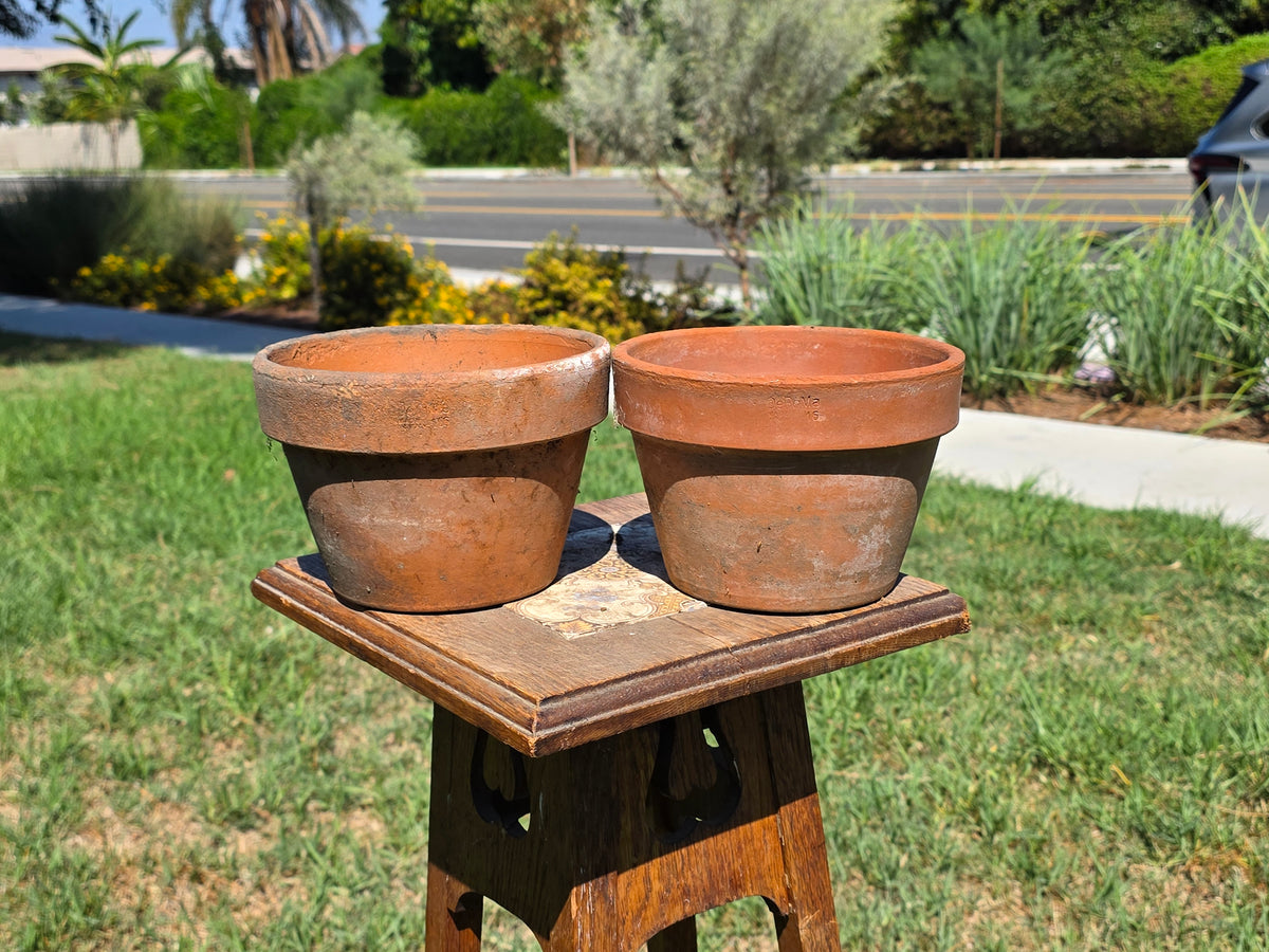 Vintage Deroma Italy Terracotta Planter Pots Lot 2 Clay Flower Garden 7" Patina