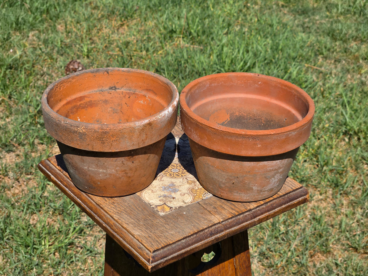 Vintage Deroma Italy Terracotta Planter Pots Lot 2 Clay Flower Garden 7" Patina