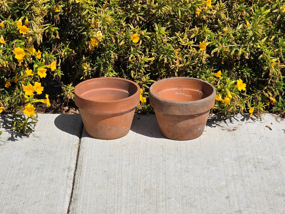 Vintage Deroma Italy Terracotta Planter Pots Lot 2 Clay Flower Garden 7" Patina