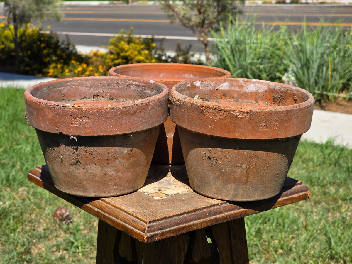 Vintage Deroma Italy Terracotta Planter Pots Lot 3 Clay Garden 7" Cracked