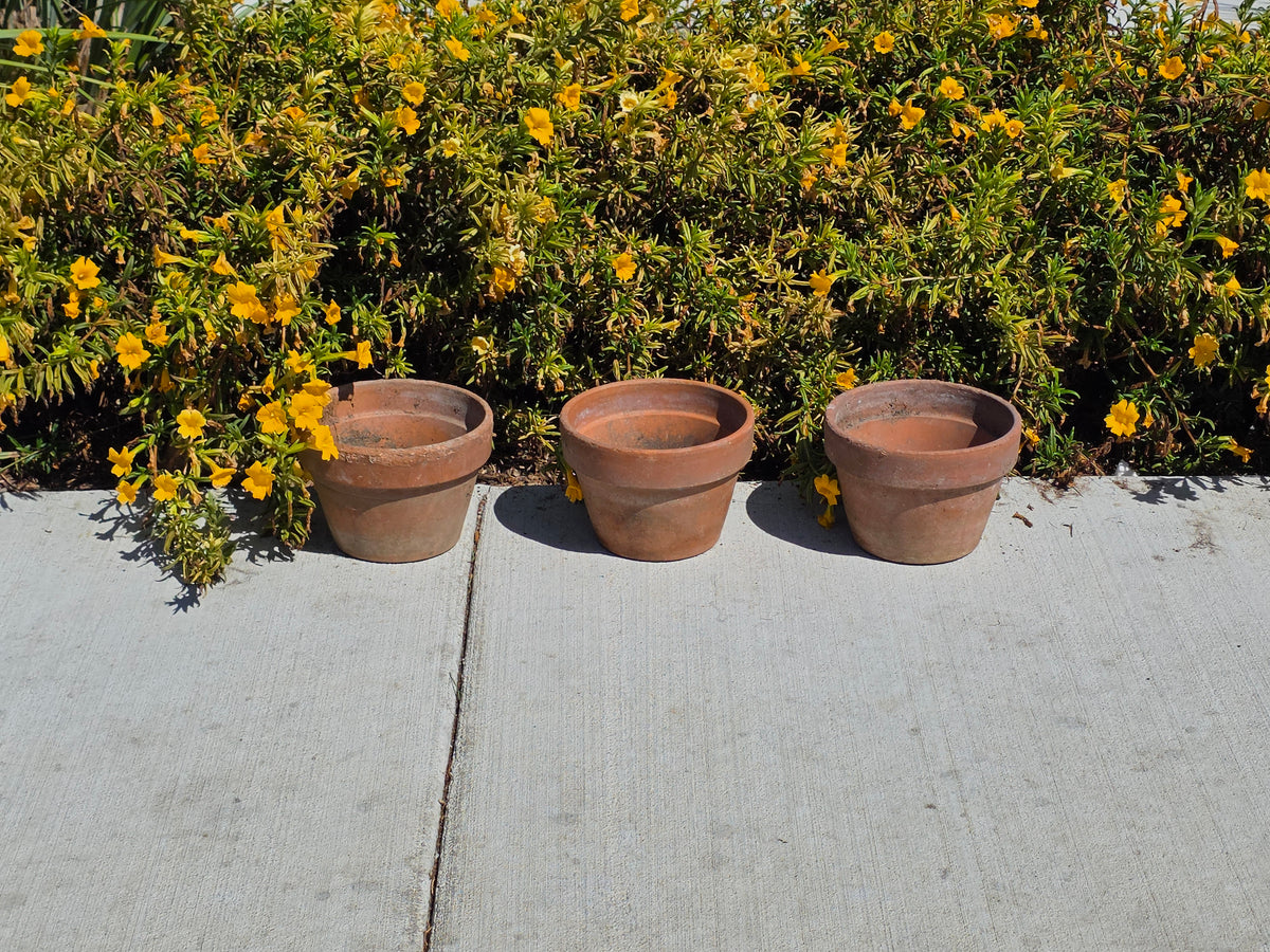 Vintage Deroma Italy Terracotta Planter Pots Lot 3 Clay Garden 7" Cracked