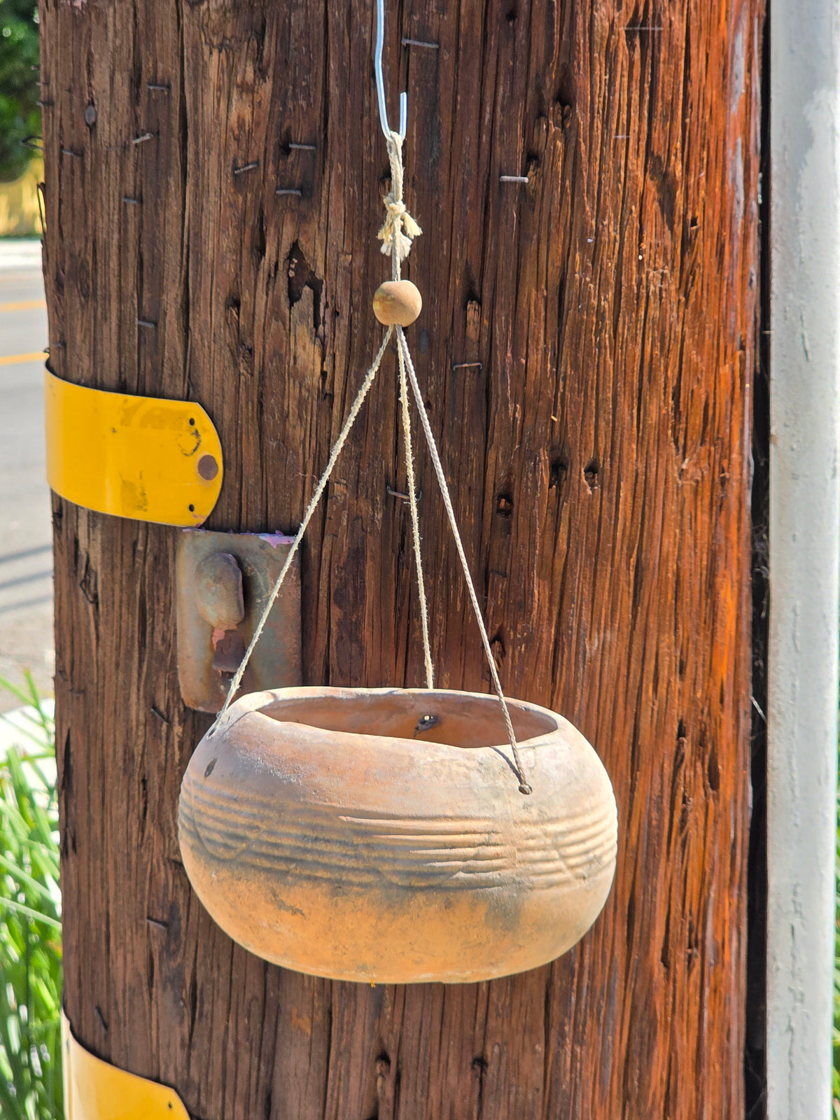 Vintage Terracotta Hanging Planter 6" Southwestern Clay Pot Boho Geometric Bowl