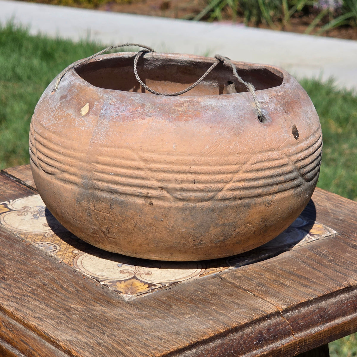 Vintage Terracotta Hanging Planter 6" Southwestern Clay Pot Boho Geometric Bowl