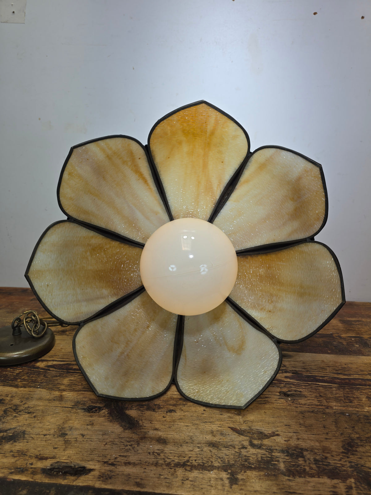 RARE Vintage Slag Glass Lotus Swag Lamp Double Flare Tulip Pendant Light