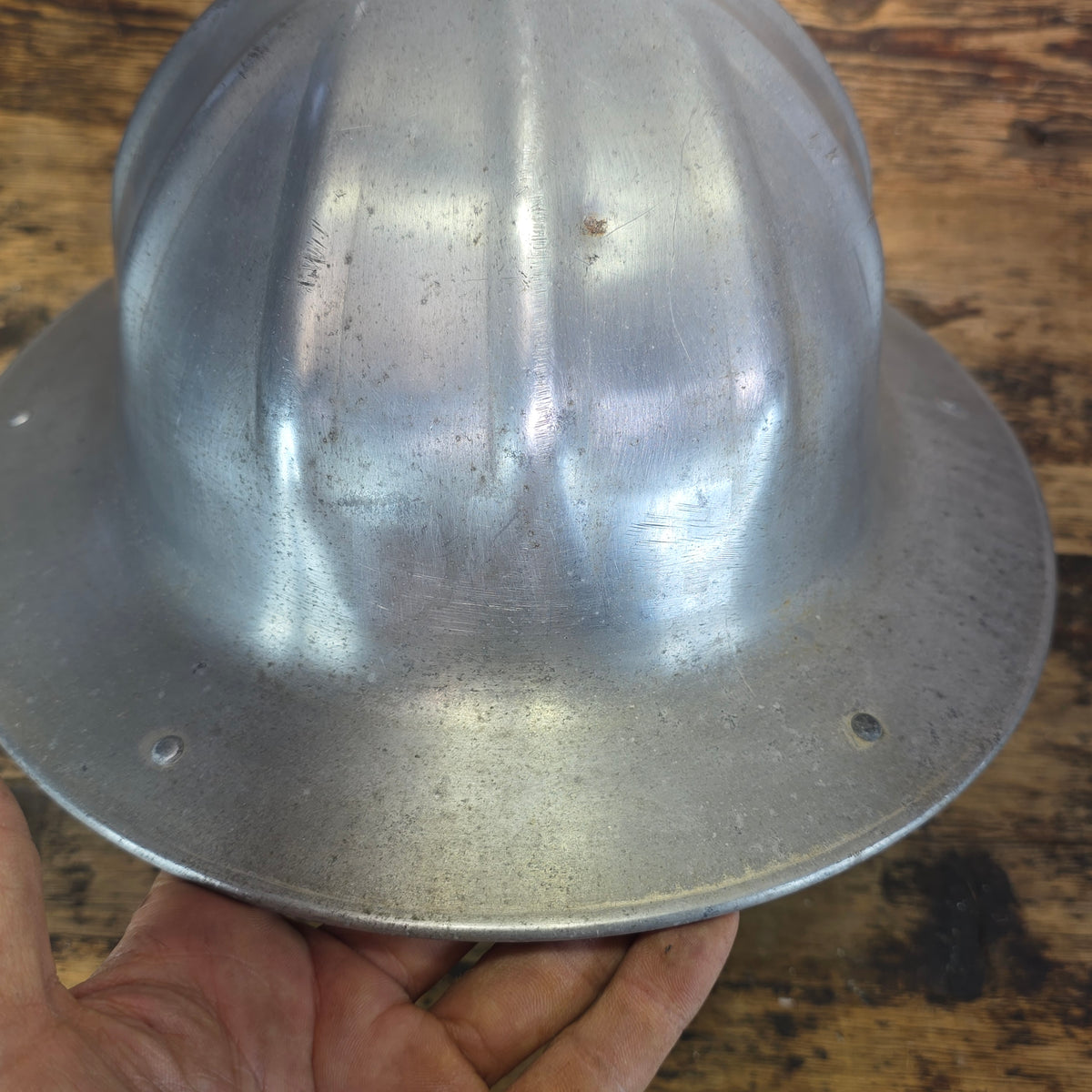 Vintage B.F. McDonald Aluminum Hard Hat Full Brim Safety Helmet Los Angeles 1950