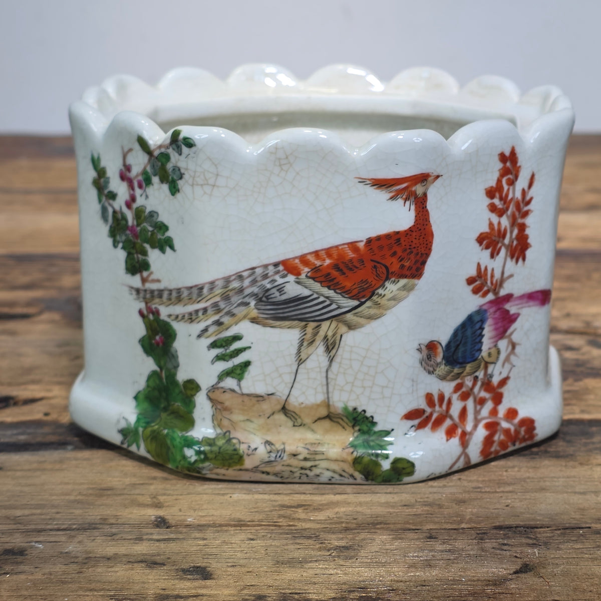 Vintage United Wilson JUWC 1897 Porcelain Bird Planter Cachepot Jardiniere Crack