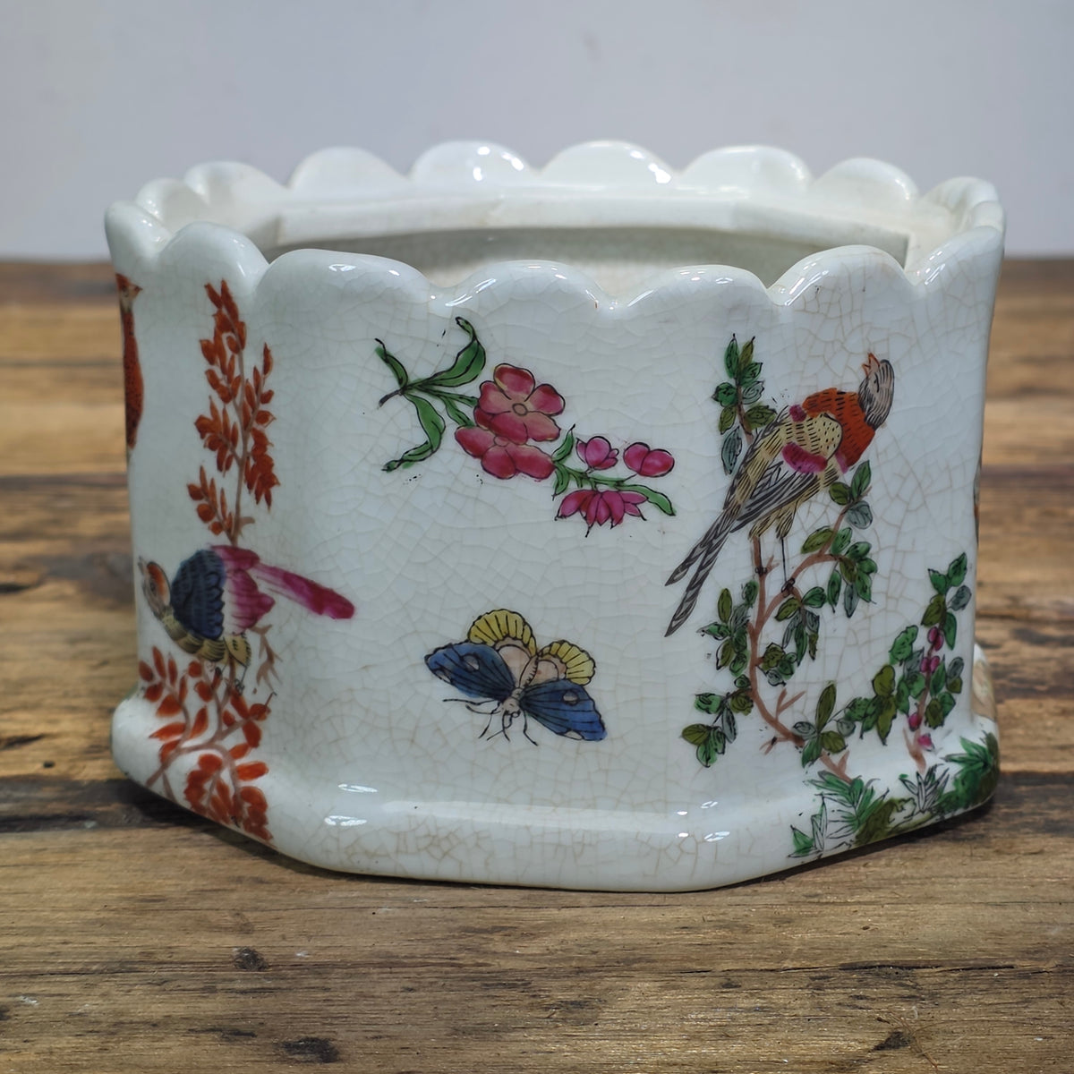Vintage United Wilson JUWC 1897 Porcelain Bird Planter Cachepot Jardiniere Crack