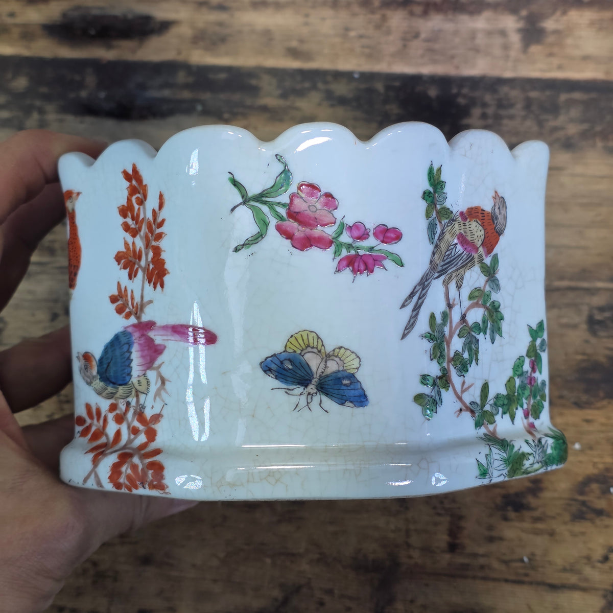Vintage United Wilson JUWC 1897 Porcelain Bird Planter Cachepot Jardiniere Crack
