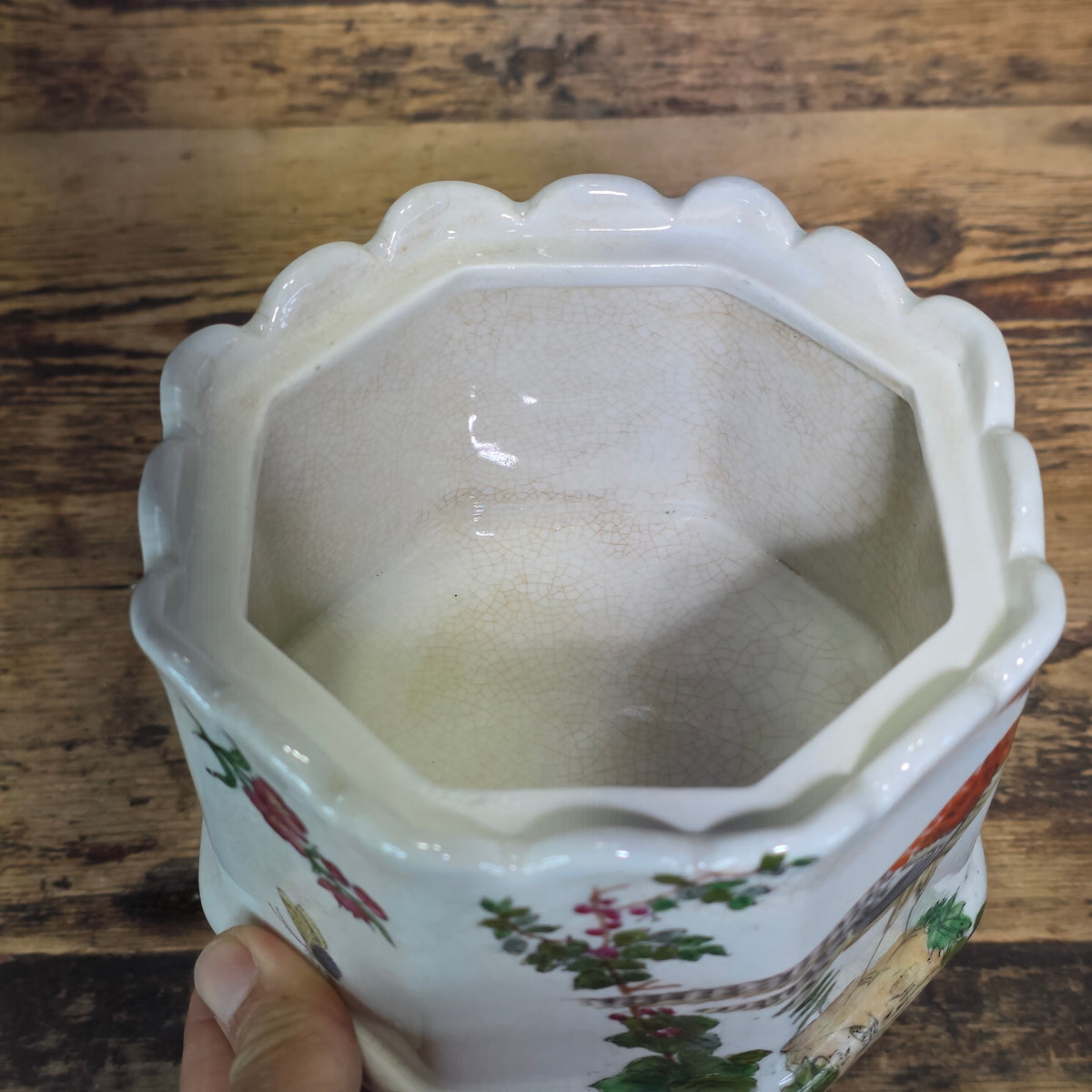 Vintage United Wilson JUWC 1897 Porcelain Bird Planter Cachepot Jardiniere Crack
