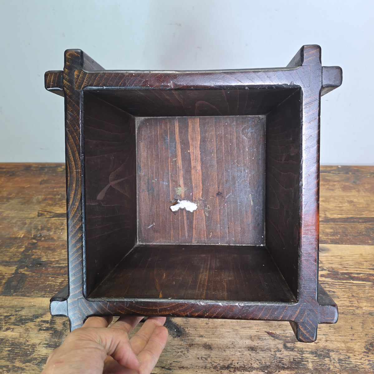 Vintage Mission Arts Crafts Wood Waste Basket Trash Can Planter Box Dark Square