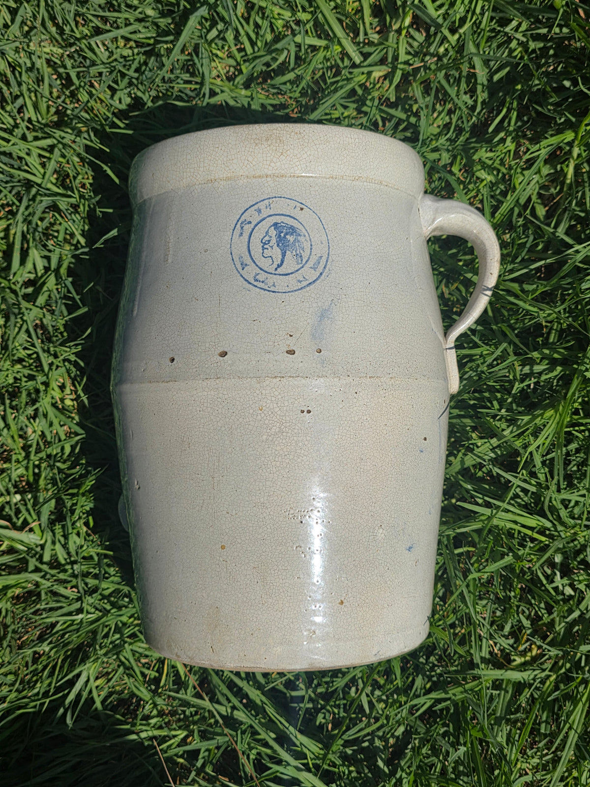 Antique Louisville Pottery Cherokee Indian Head Stoneware Butter Churn 2 Gal