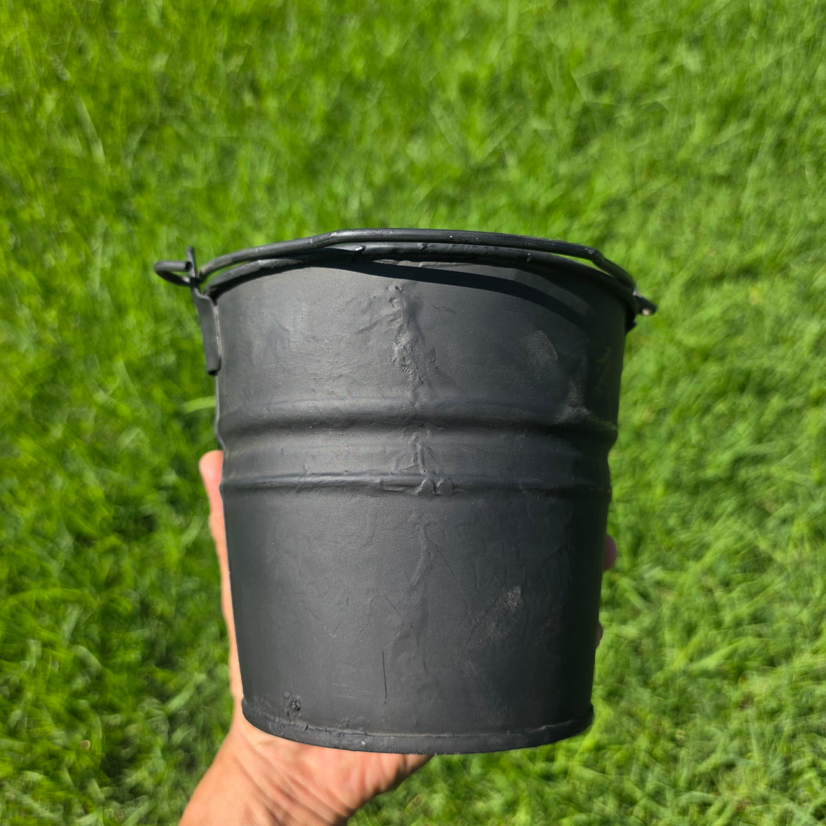 Vintage Black Galvanized Metal Bucket 6" Small Rustic Farmhouse Planter Pail