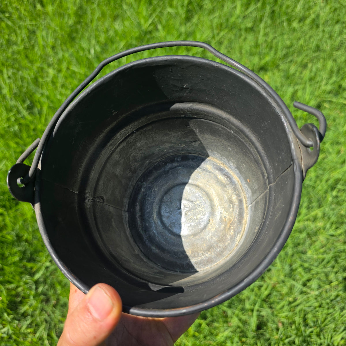 Vintage Black Galvanized Metal Bucket 6" Small Rustic Farmhouse Planter Pail
