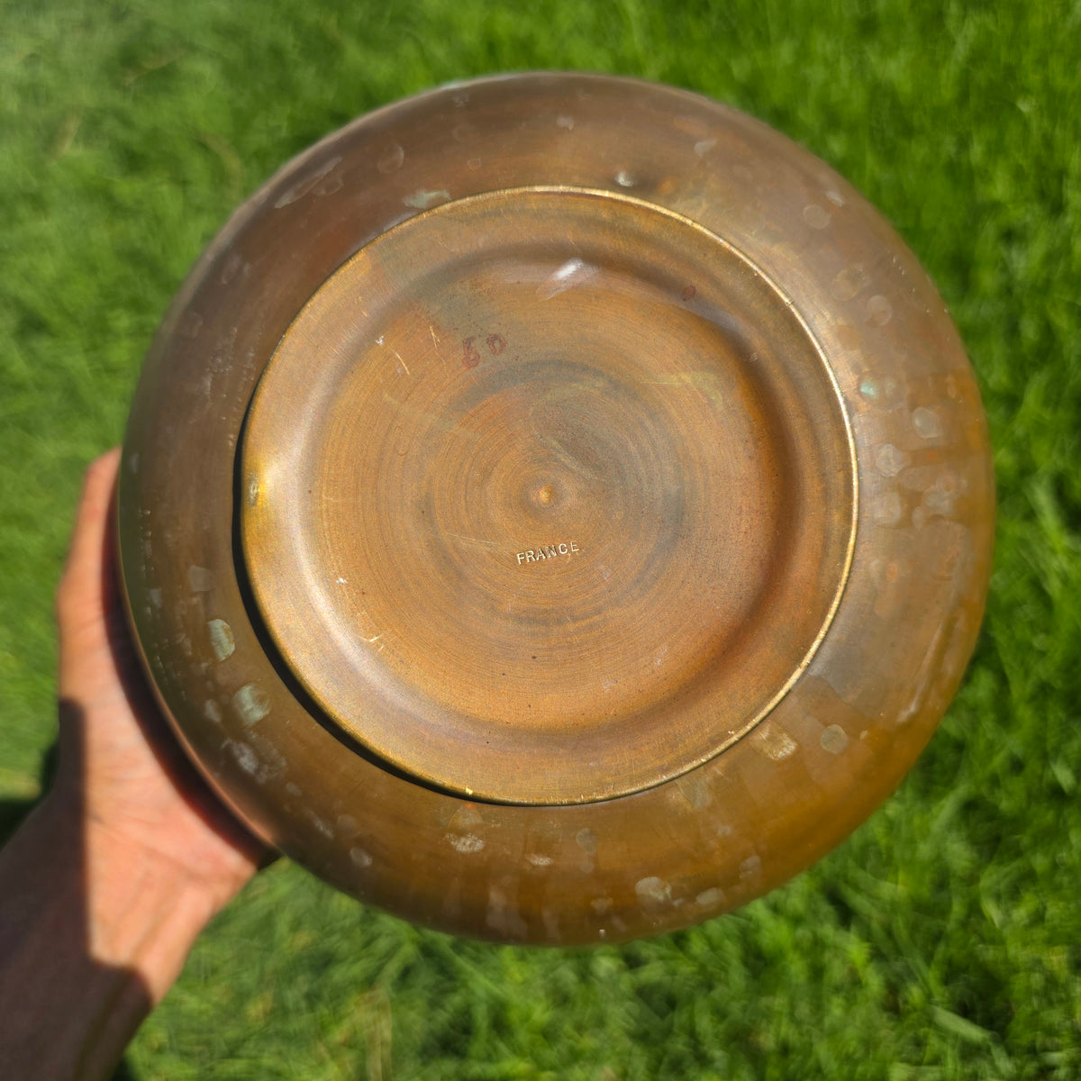 Vintage French Brass Cachepot Beaded Planter Bowl Jardiniere France Pot 9"