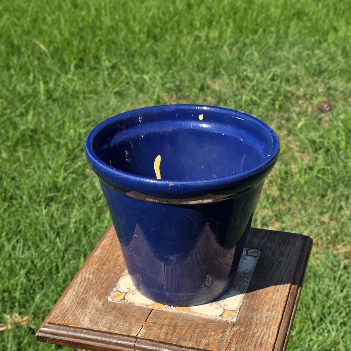 Vintage US Pottery Cobalt Blue Flower Pot Planter Ceramic Made in USA 8.5"