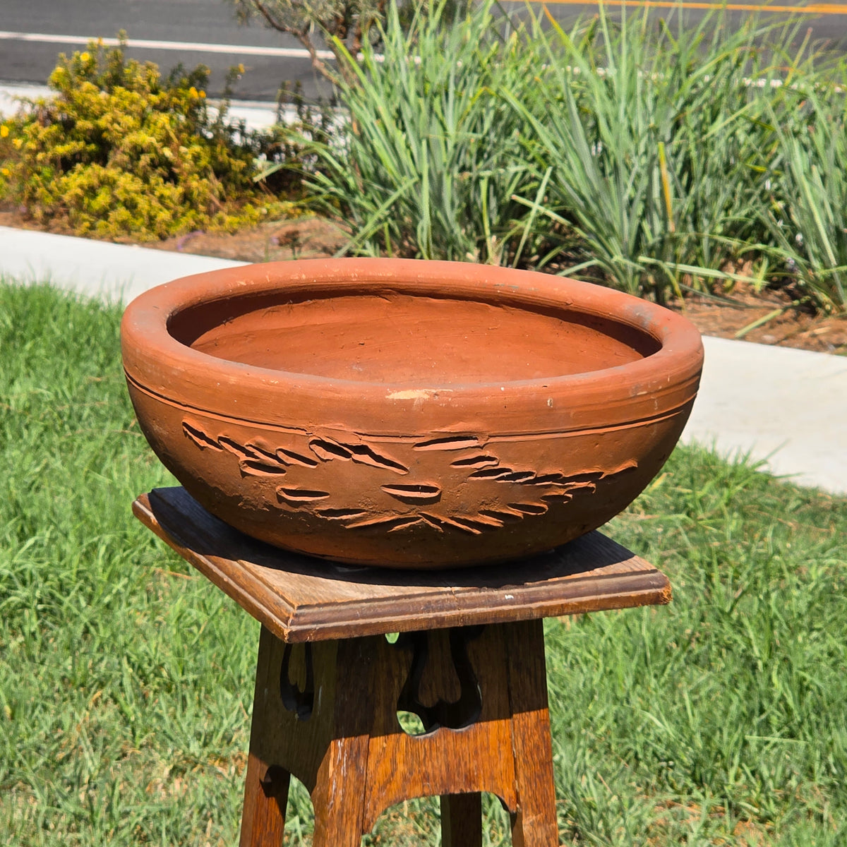 Vintage Terracotta Bonsai Succulent Planter Bowl Carved Red Clay 15" Heavy