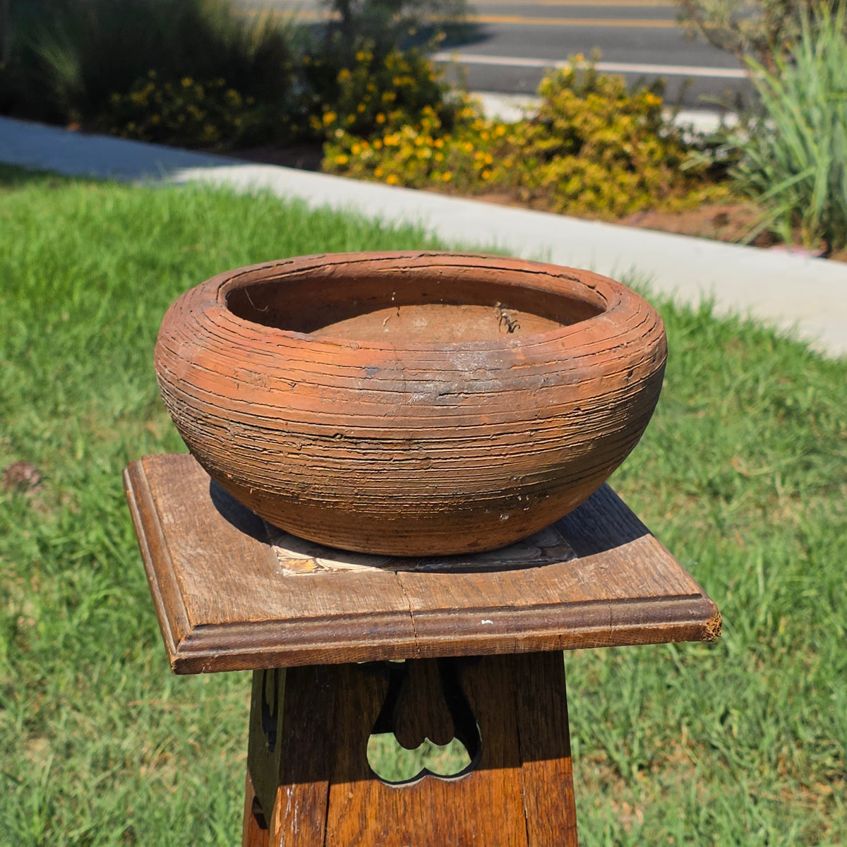 Vtg Terracotta Planter Bowl Primitive Clay Flower Pot Rustic Shabby Chic 10.5"