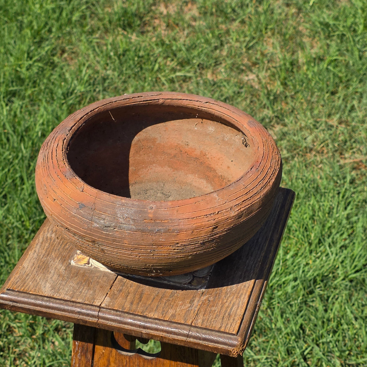 Vtg Terracotta Planter Bowl Primitive Clay Flower Pot Rustic Shabby Chic 10.5"