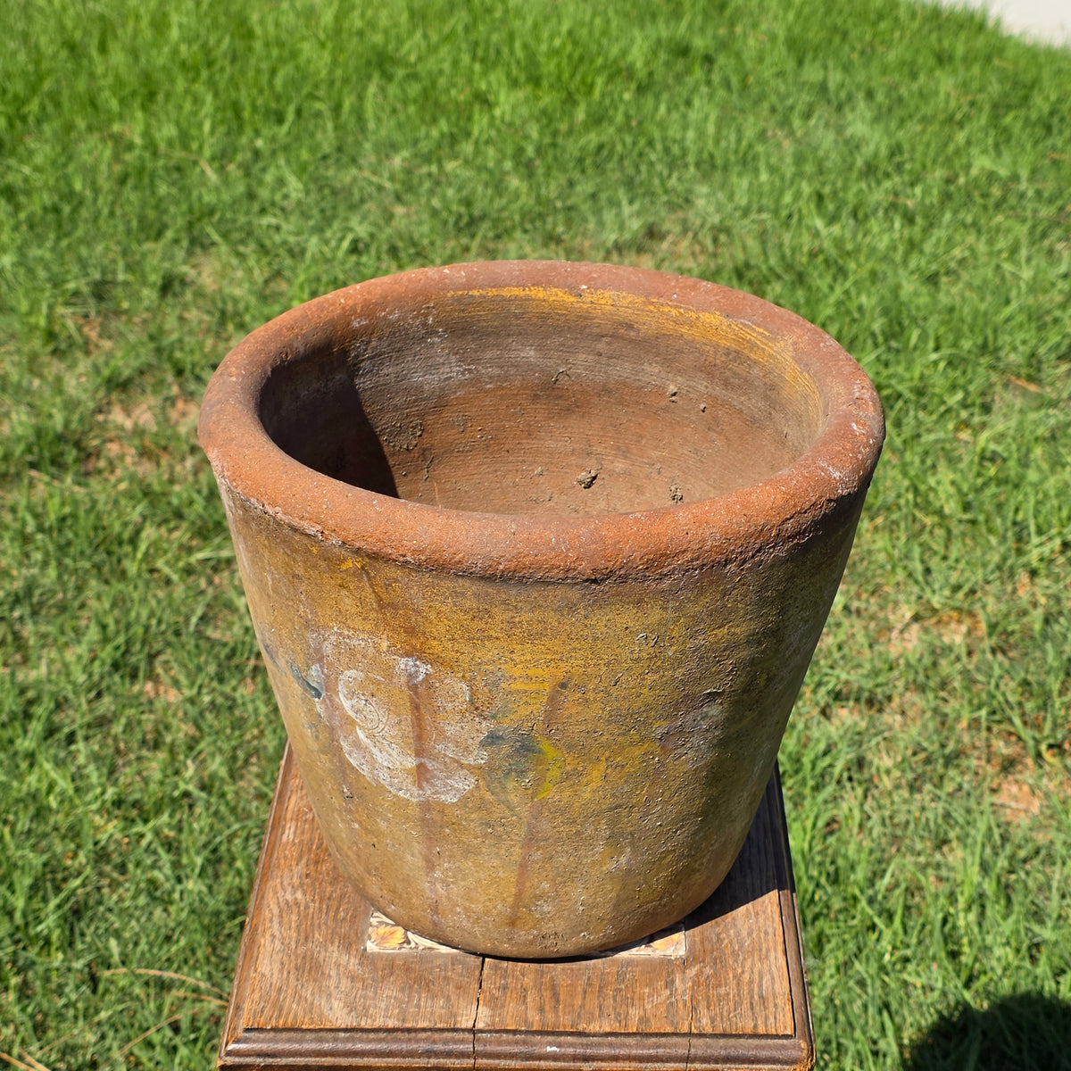 Vintage Mexican Terracotta Planter Hand Painted Folk Art Clay Flower Pot 12"