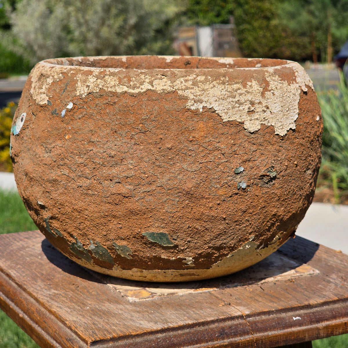 Vtg Mexico Terracotta Planter Chippy Paint Clay Pot Rustic Round Bowl Wabi Sabi