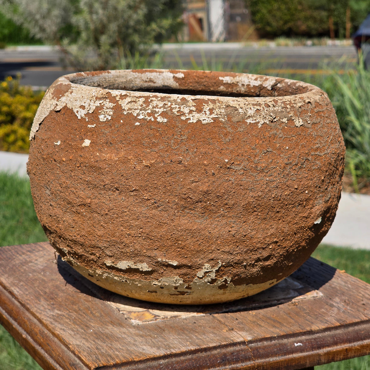 Vtg Mexico Terracotta Planter Chippy Paint Clay Pot Rustic Round Bowl Wabi Sabi