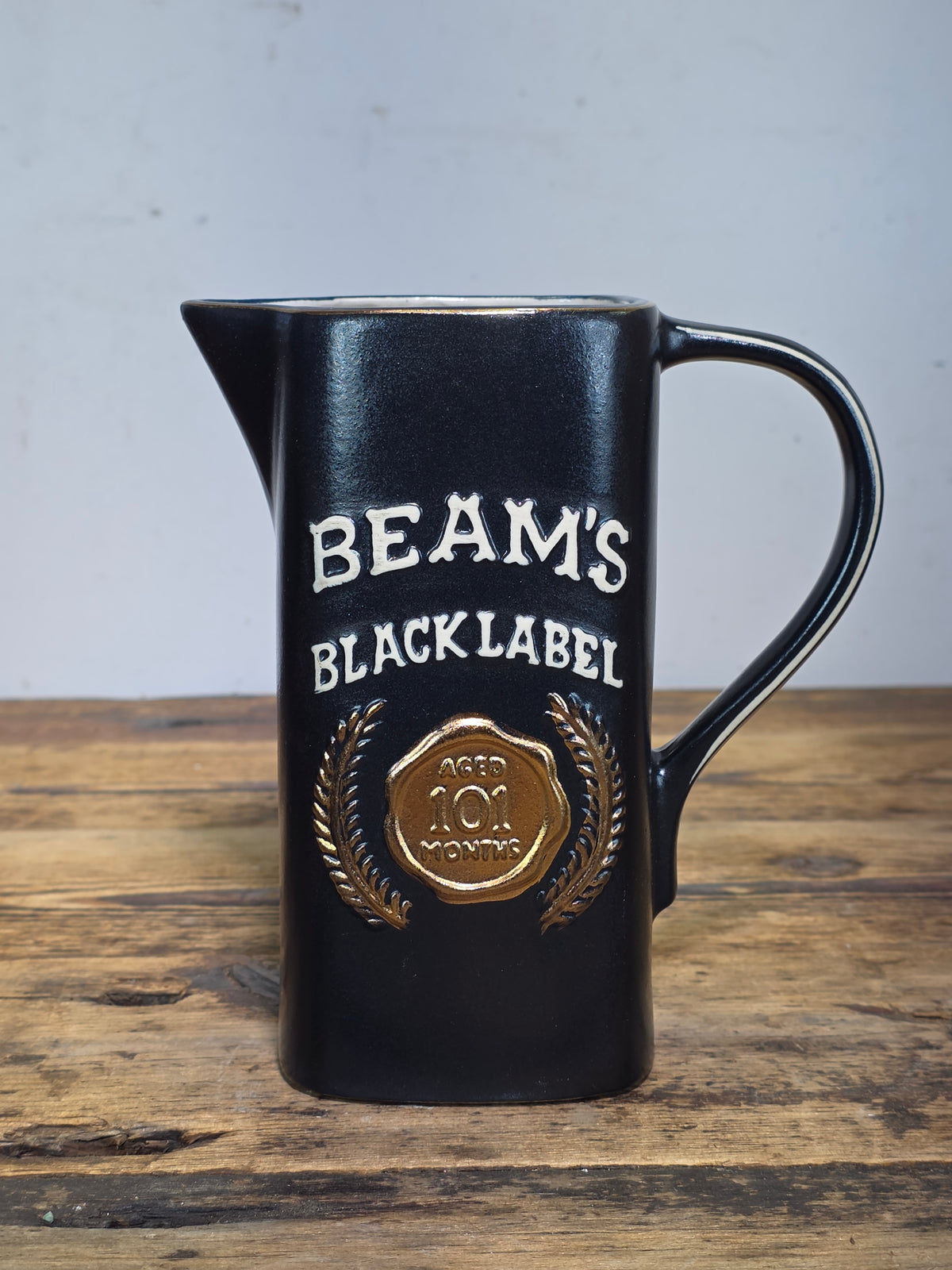 Vintage Jim Beam Black Label Pitcher Regal China 1983 Black Gold Barware Jug 7"