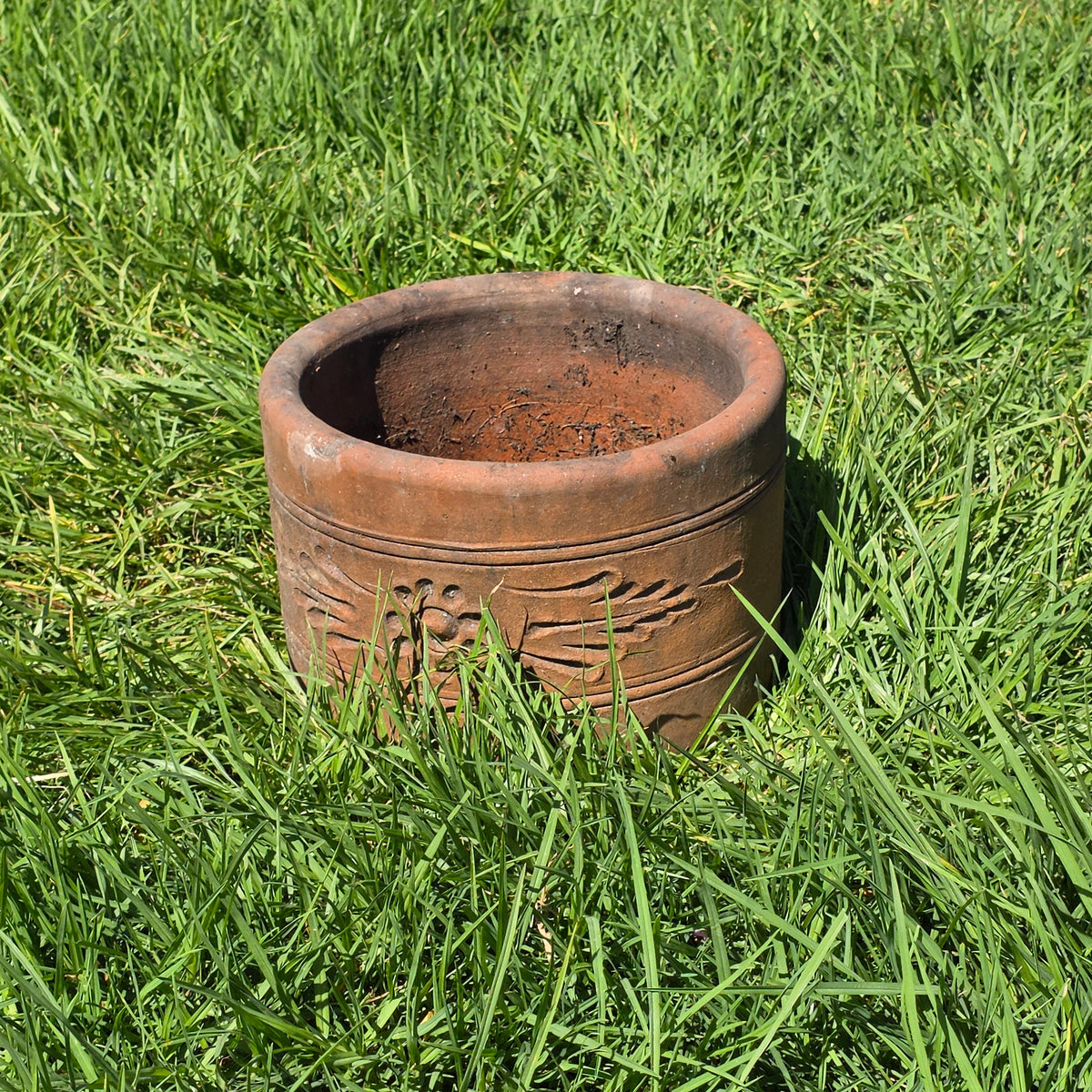 Vtg Terracotta Cylinder Planter Floral Garland Swag Rustic Clay Garden Pot 12"