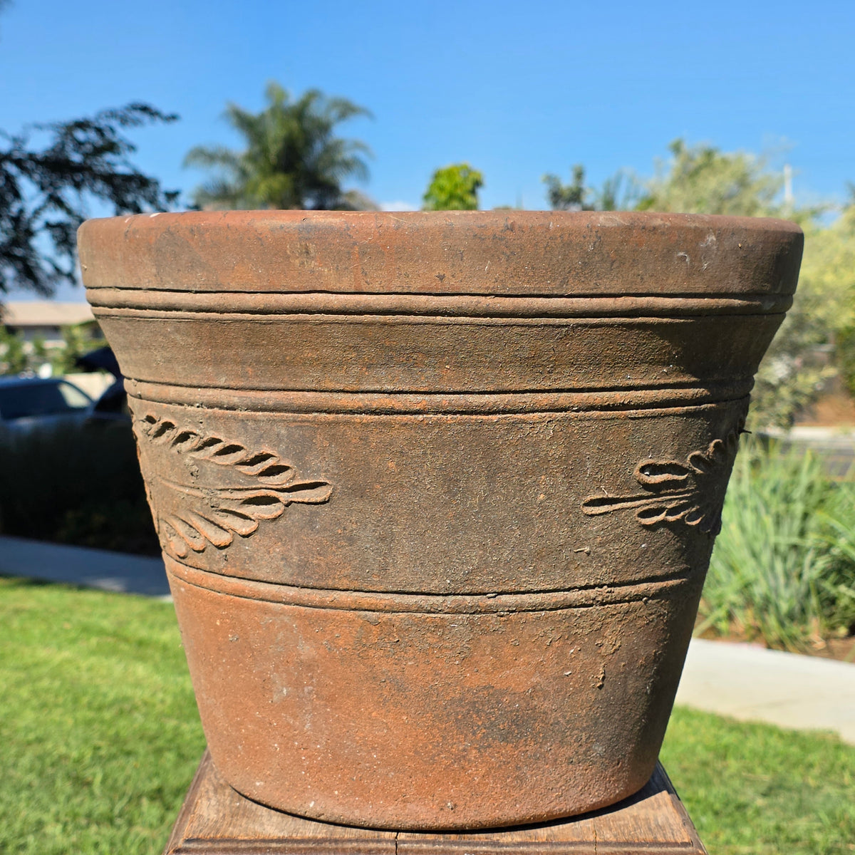 Vintage Mexican Terracotta Planter Large 15" Clay Flower Pot Traditional Relief