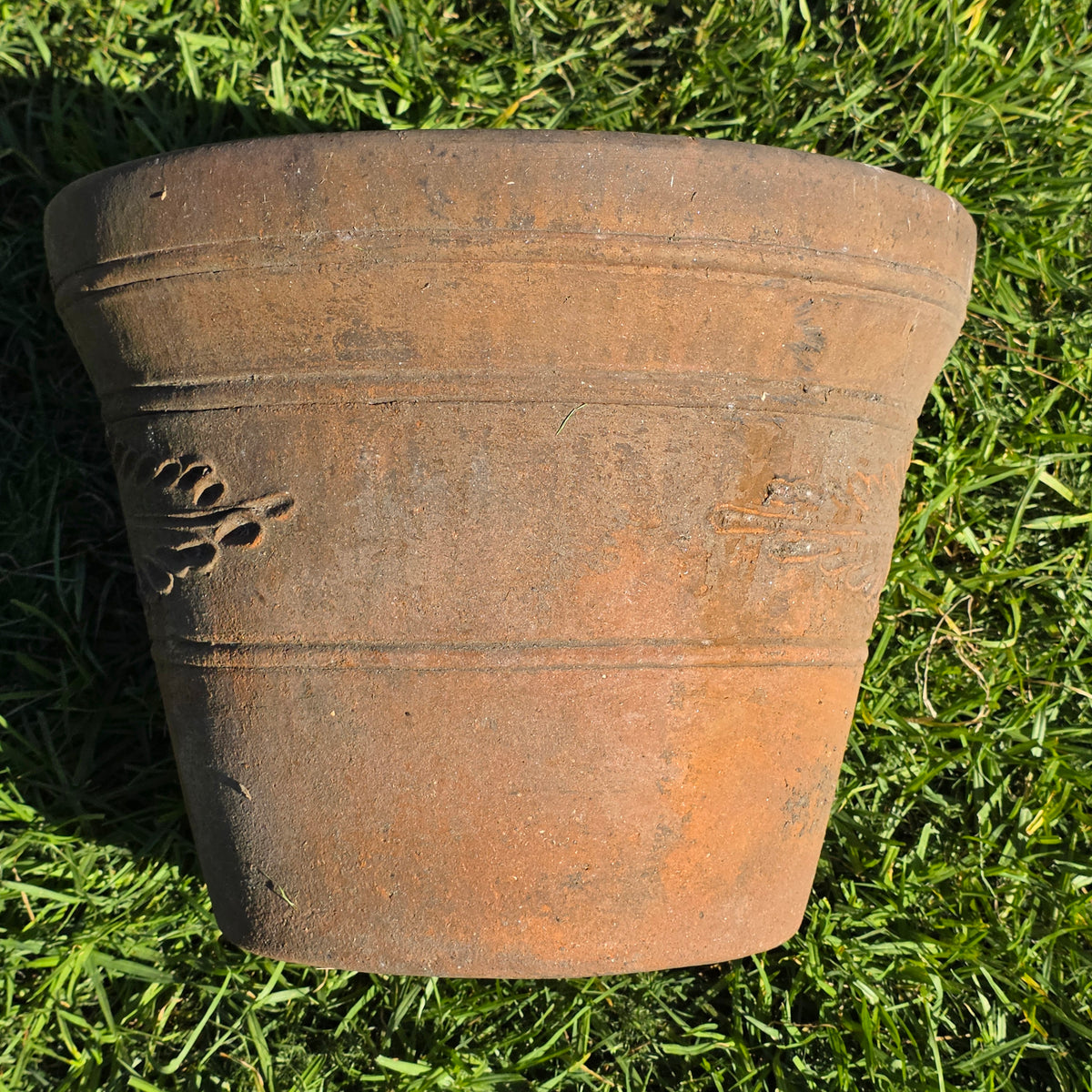 Vintage Mexican Terracotta Planter Large 15" Clay Flower Pot Traditional Relief