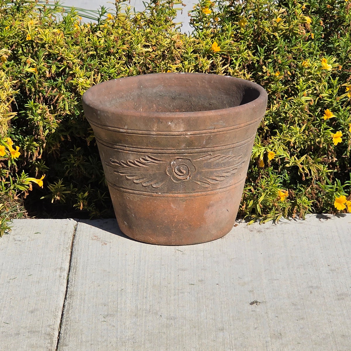 Vintage Mexican Terracotta Planter Large 15" Clay Flower Pot Traditional Relief