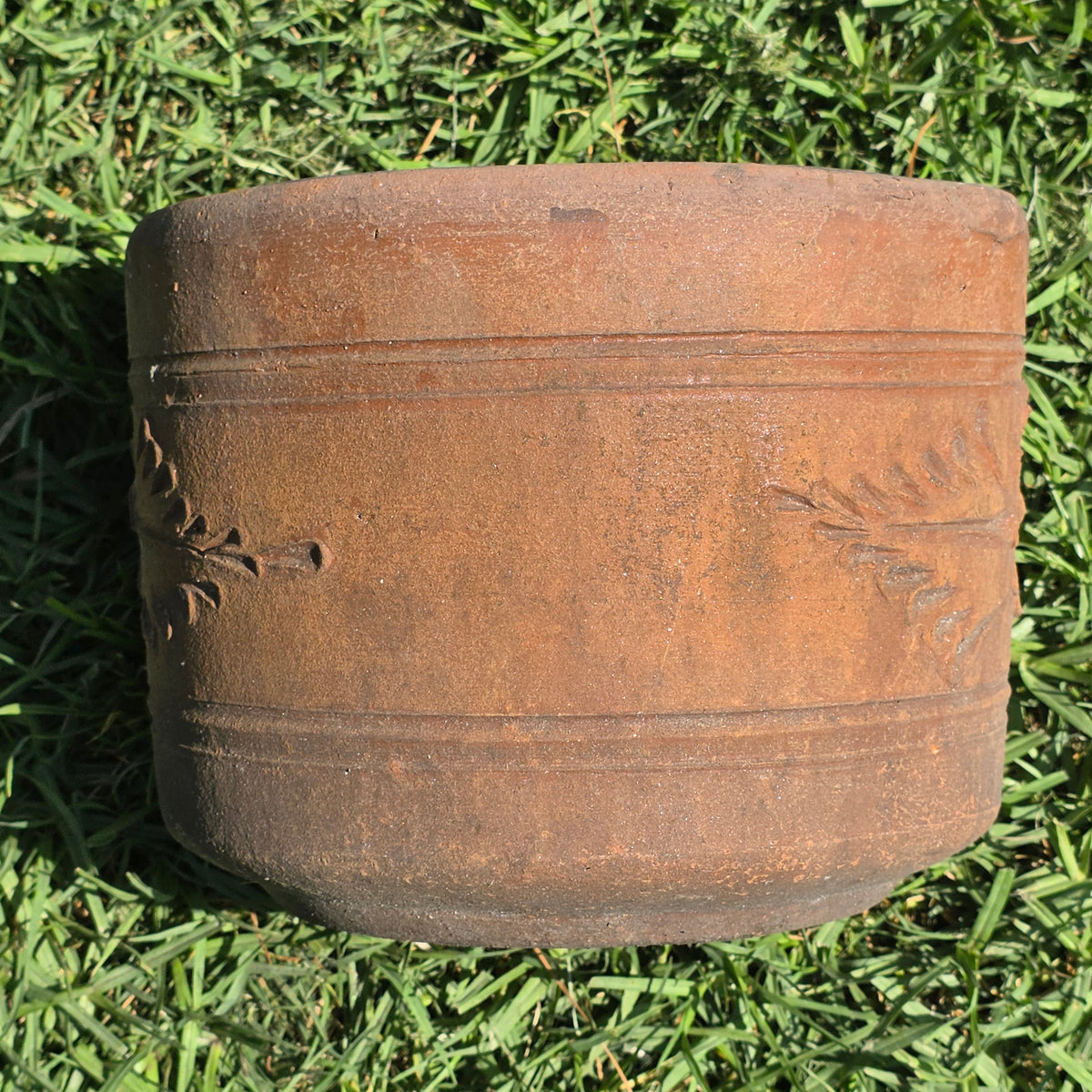 Vintage Terracotta Planter 10" Floral Relief Aged Clay Flower Pot Heavy Duty