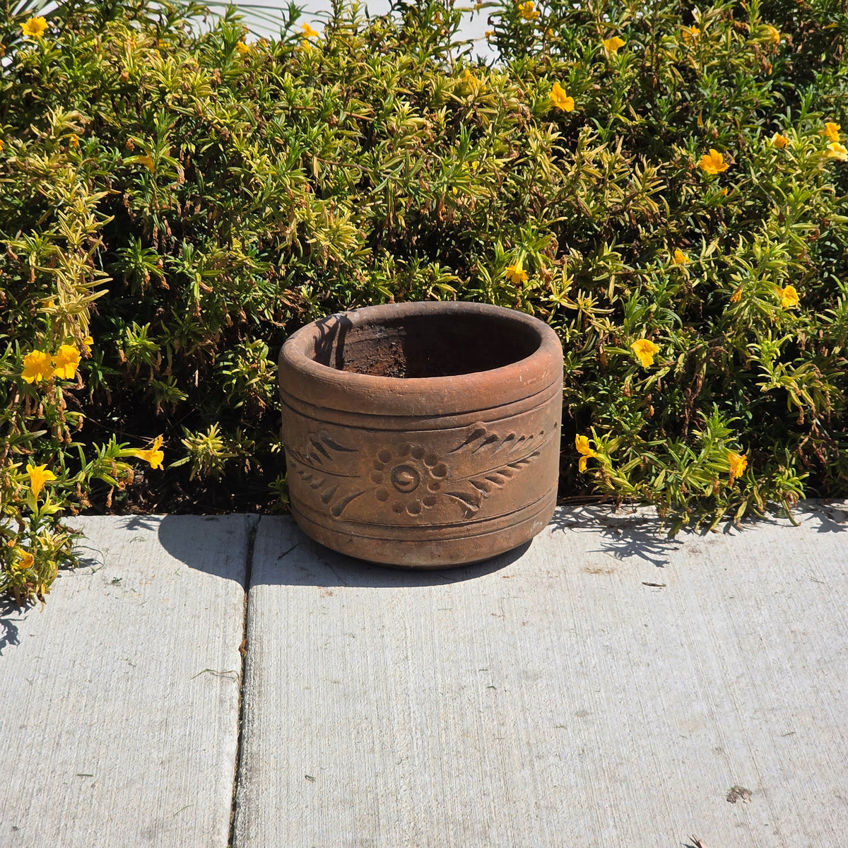 Vintage Terracotta Planter 10" Floral Relief Aged Clay Flower Pot Heavy Duty