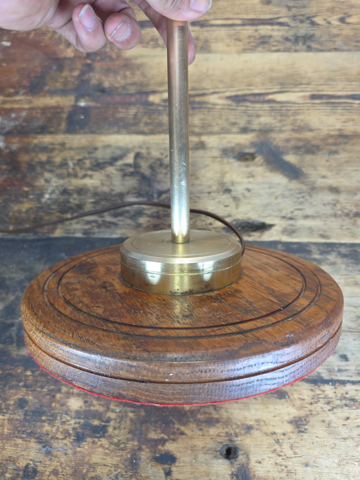 Vintage Mission Style Stained Glass Table Lamp Phelps Dodge Red Brass 1950s (Damage)