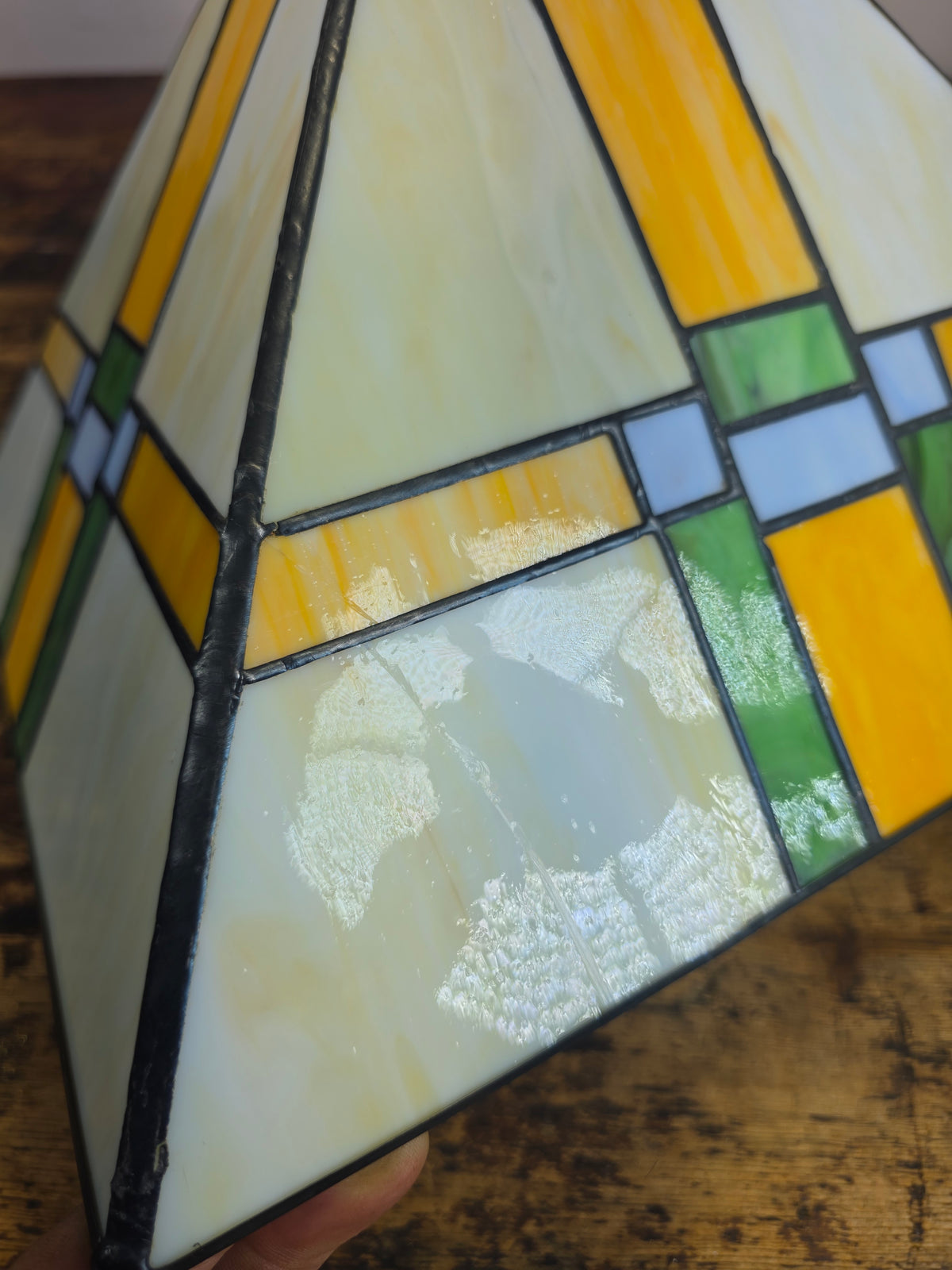 Vintage Mission Style Stained Glass Table Lamp Phelps Dodge Red Brass 1950s (Damage)