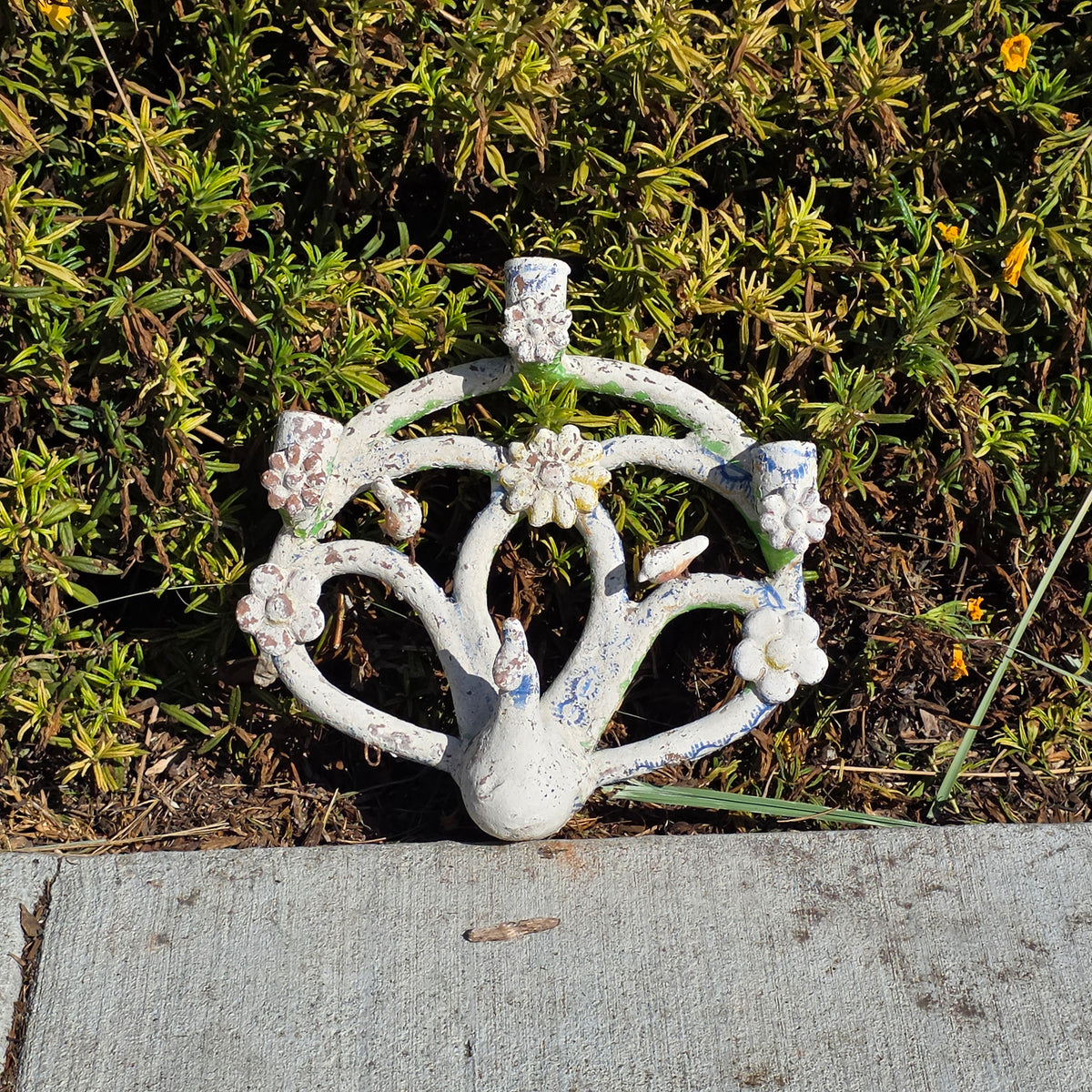 Vintage Mexican Folk Art Pottery Tree of Life Peacock Candle Holder Wall Sconce