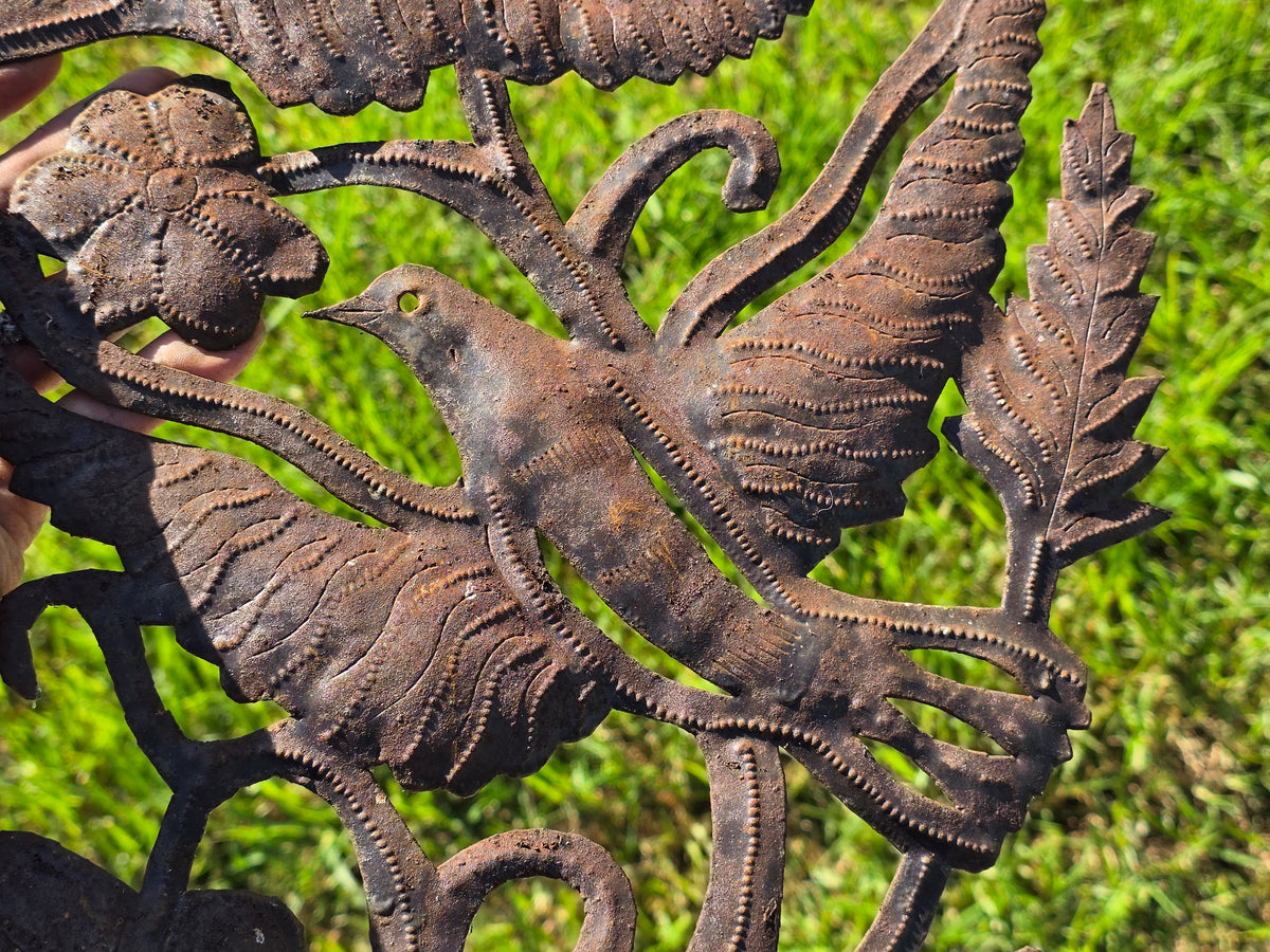 Vintage Haitian Metal Art Wall Sculpture Steel Drum Tree of Life Birds Garden